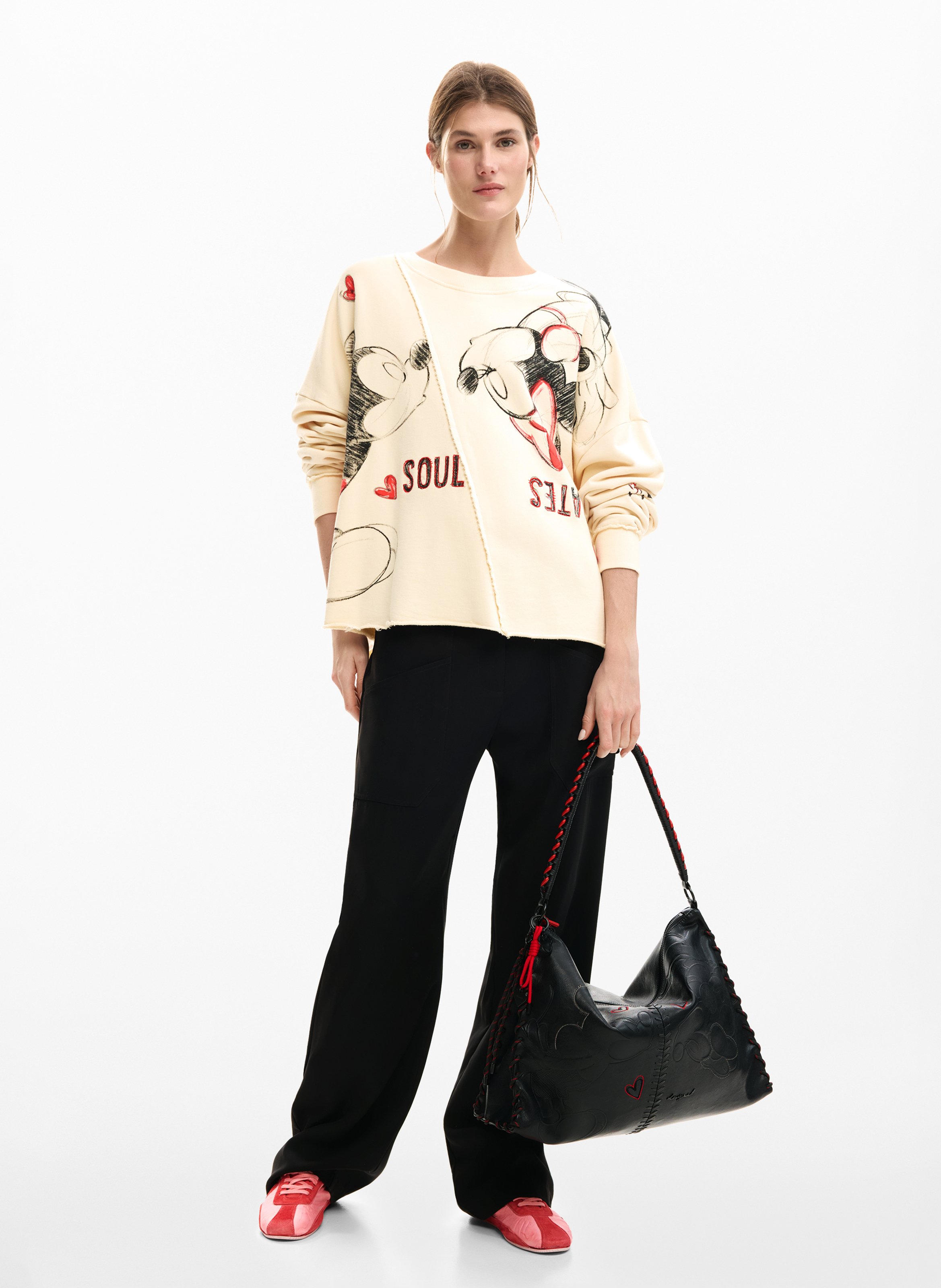 Sweat ample col rond à imprimé  DESIGUAL Noir