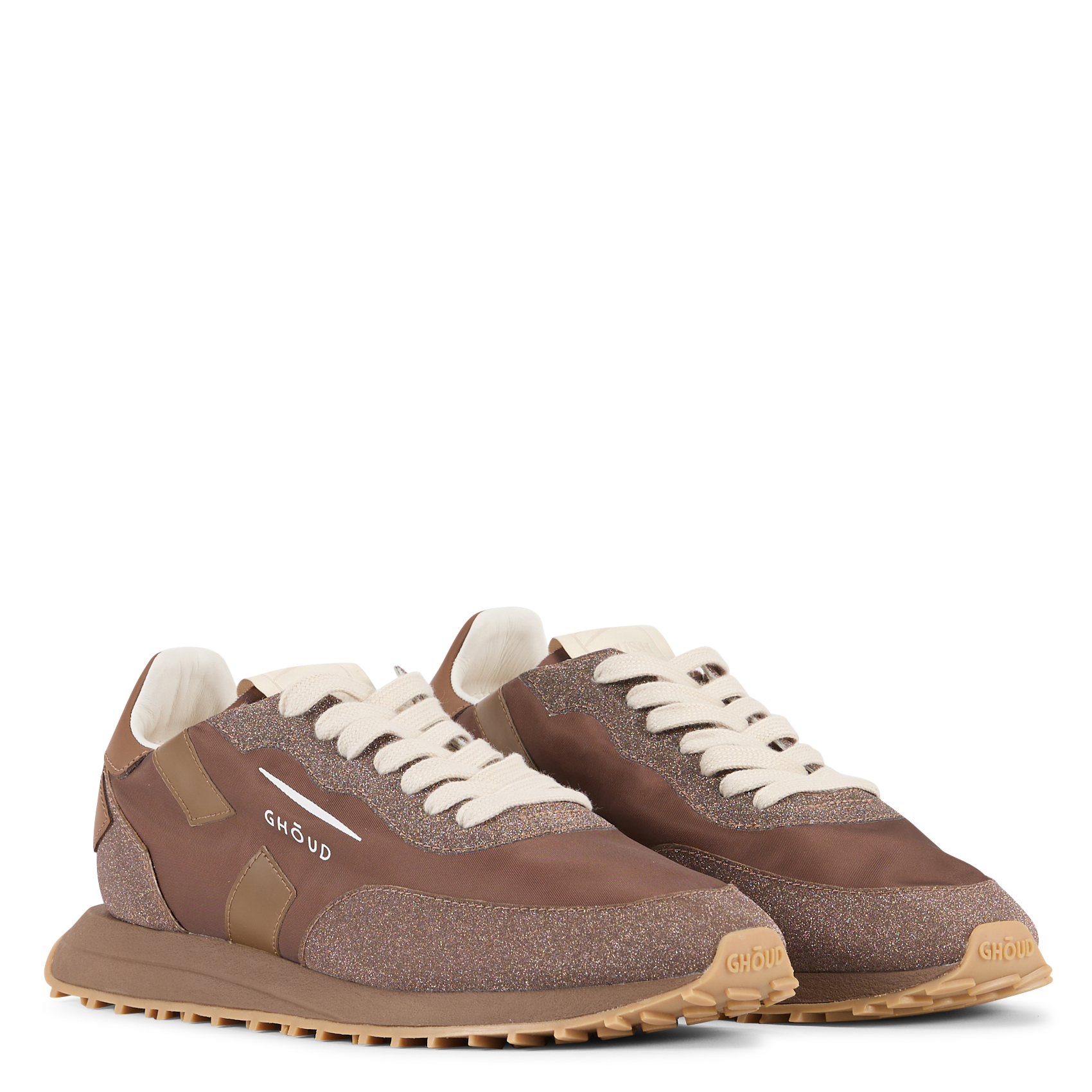 Low-top sneakers with sequined dual-material GHOUD VENICE Brown