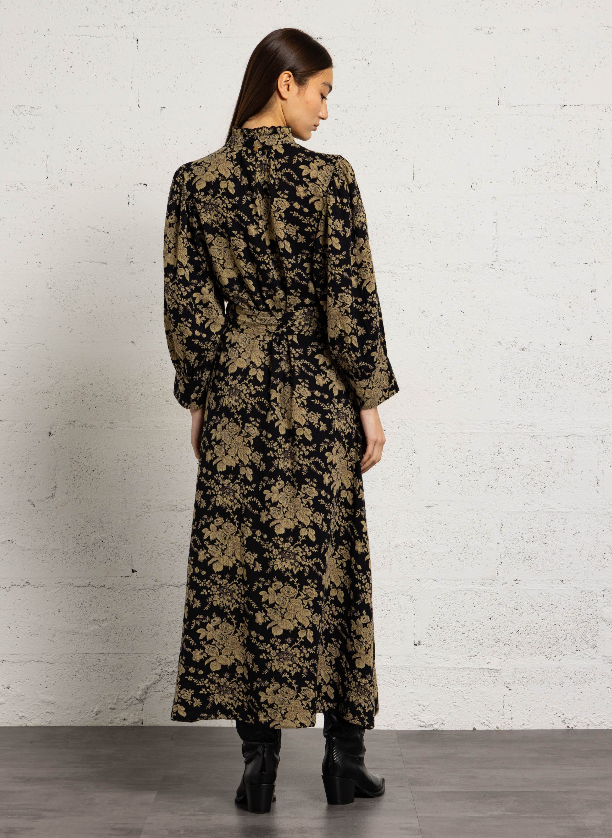 Gerade geschnittenes Maxikleid aus Baumwolle ANTIK BATIK Schwarz
