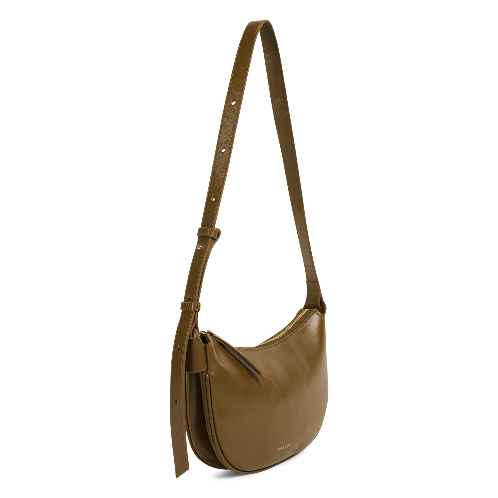 Sac bandoulière demi-lune en cuir NAT & NIN Marron