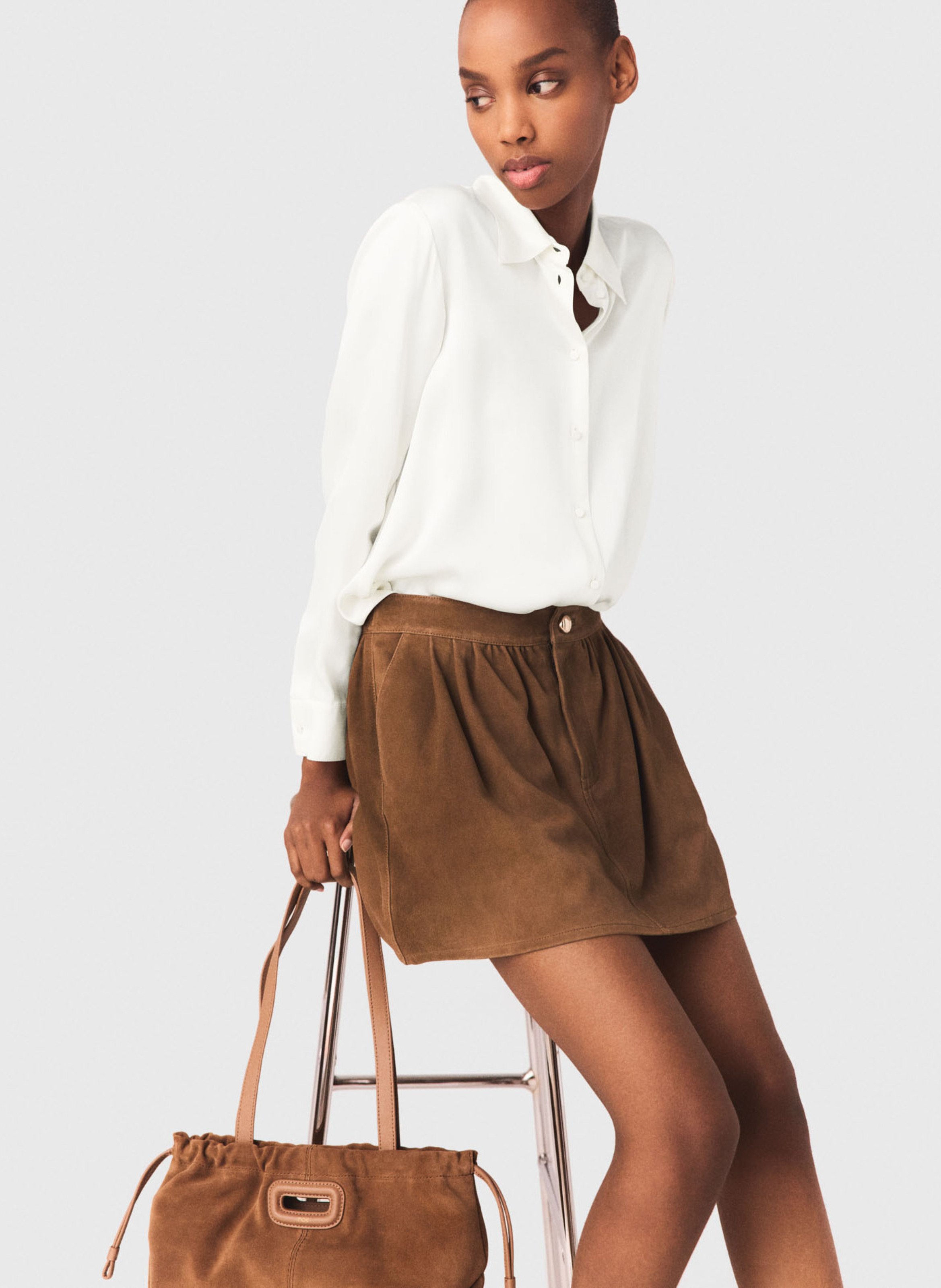 Chemise col classique en soie MAJE Blanc