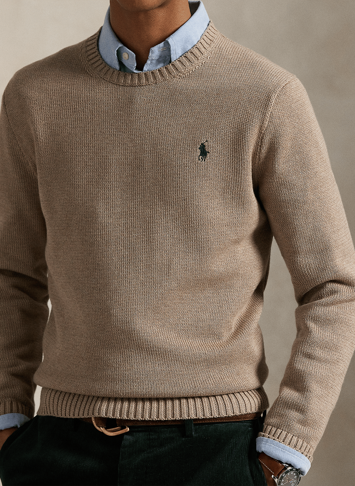 Pull col rond en coton POLO RALPH LAUREN Marron