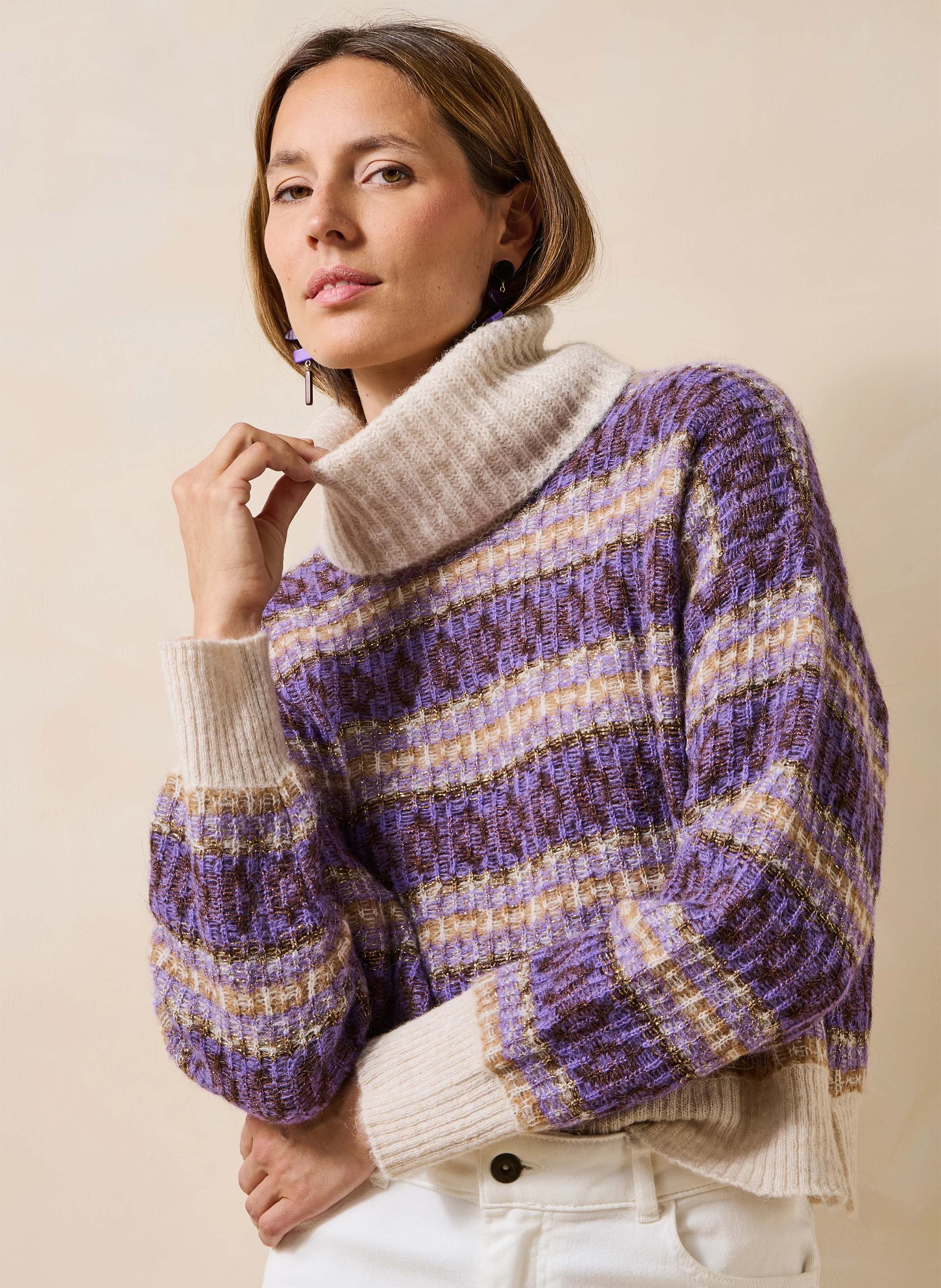 Oversized high-neck knit sweater LA FEE MARABOUTEE Purple