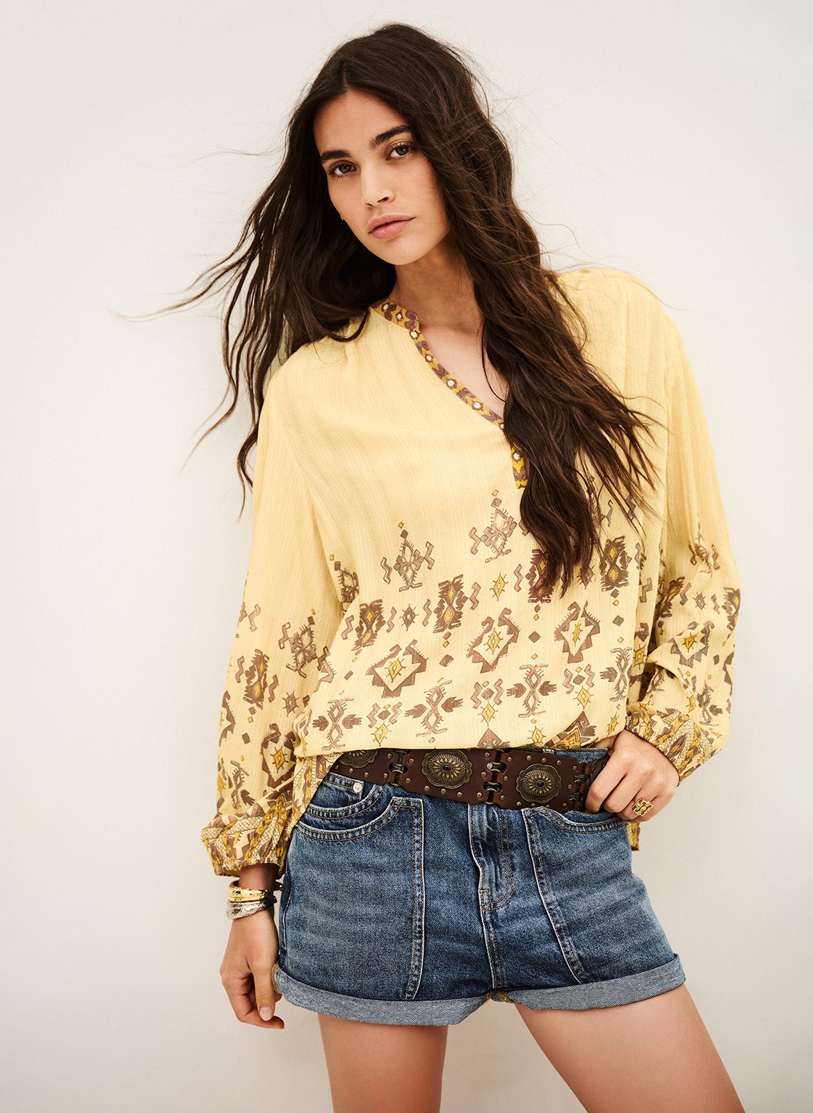 Blouse imprimée col tunisien BA&SH Jaune