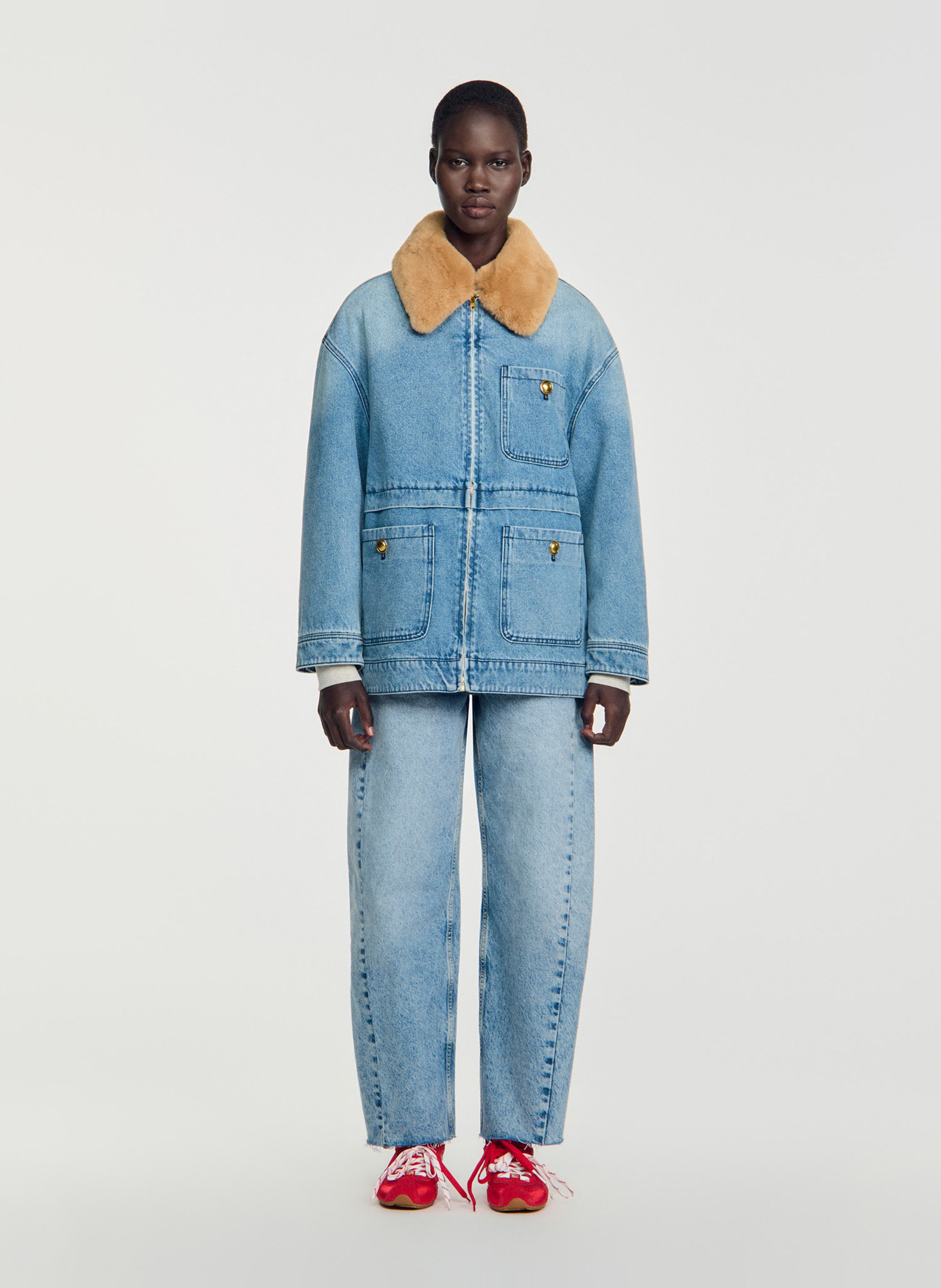 Manteau droit en coton SANDRO Bleu