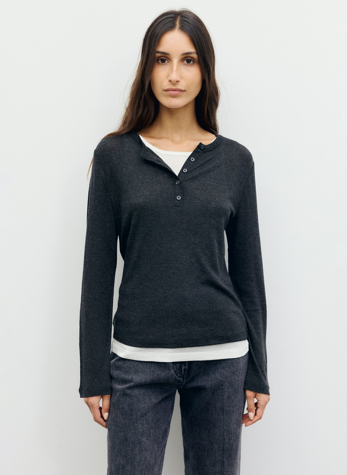 Straight fit round neck layered t-shirt GERARD DAREL Grey