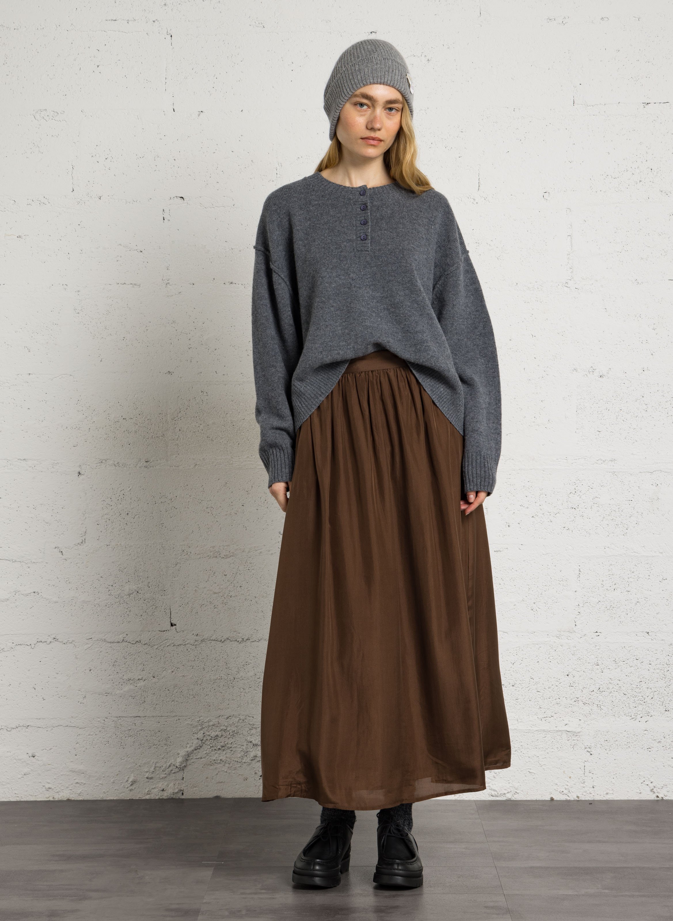 Long printed cotton skirt BELLEPIECE Brown