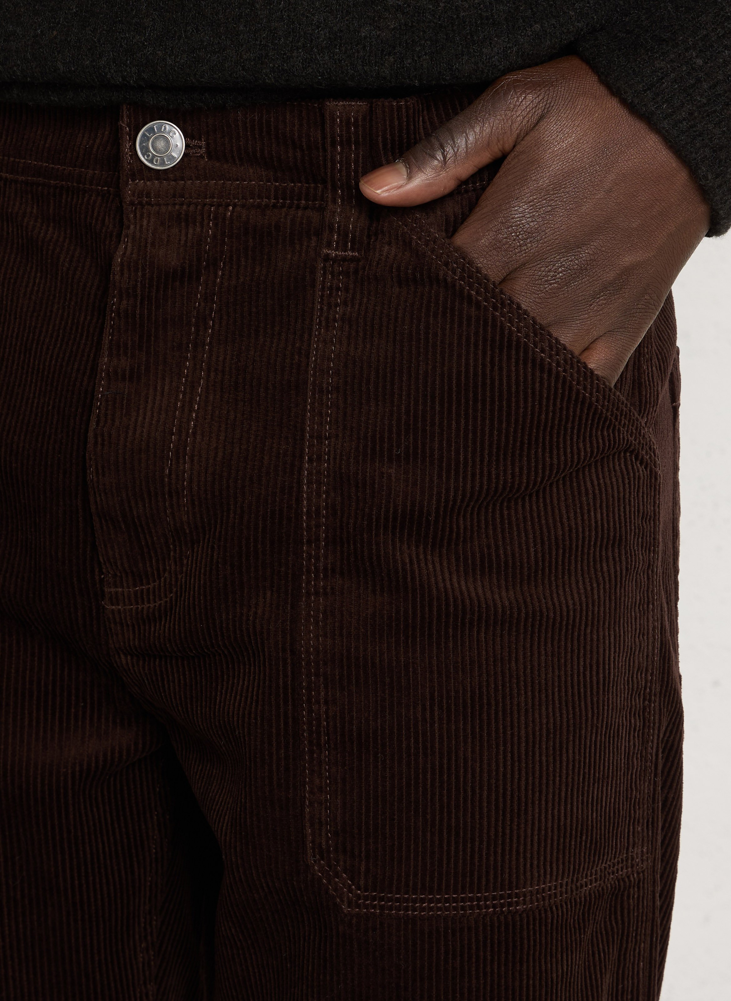 Straight-leg ribbed cotton pants LE TEMPS DES CERISES Brown