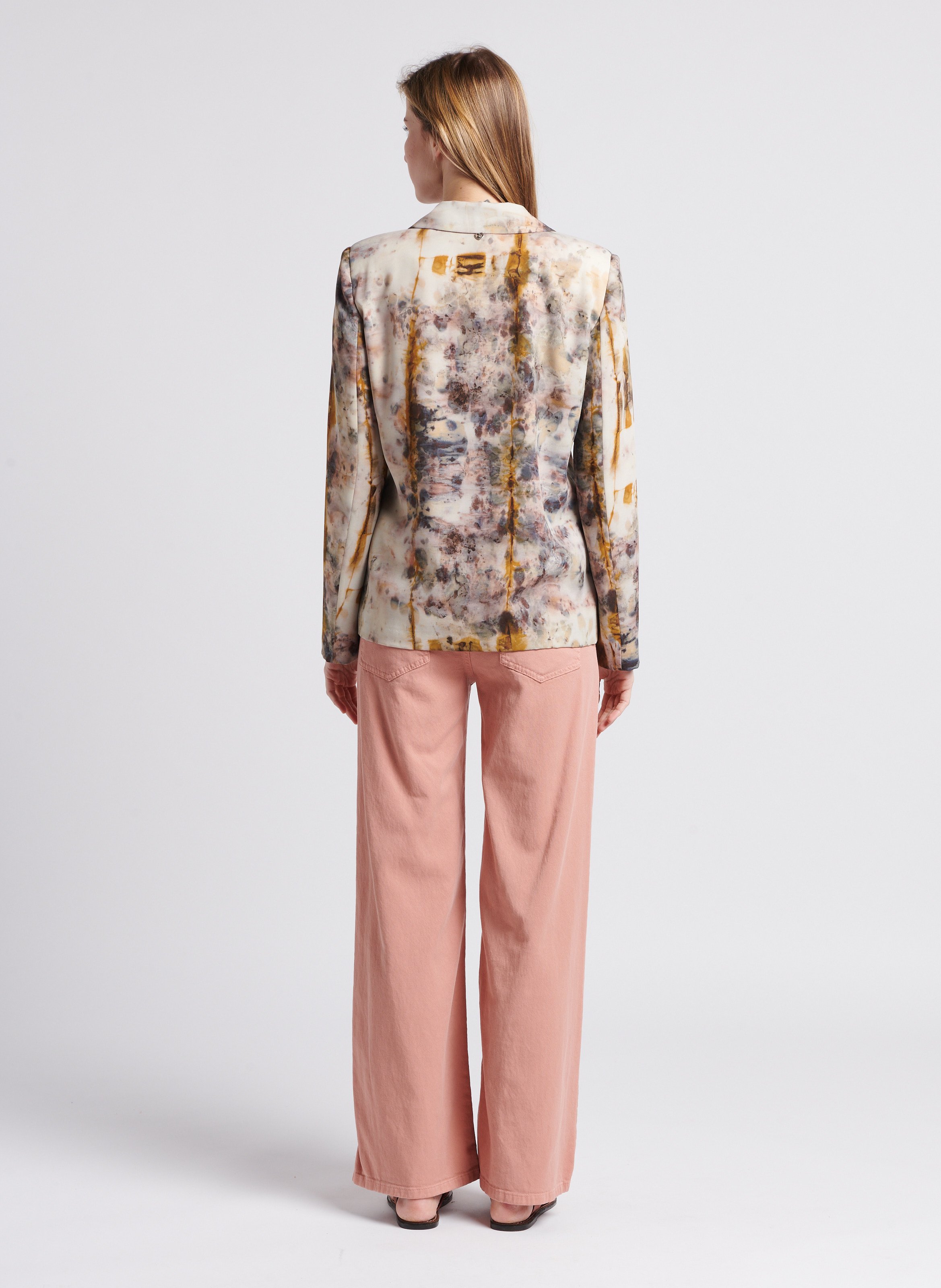 Straight-cut printed tailored jacket PLEASE Beige