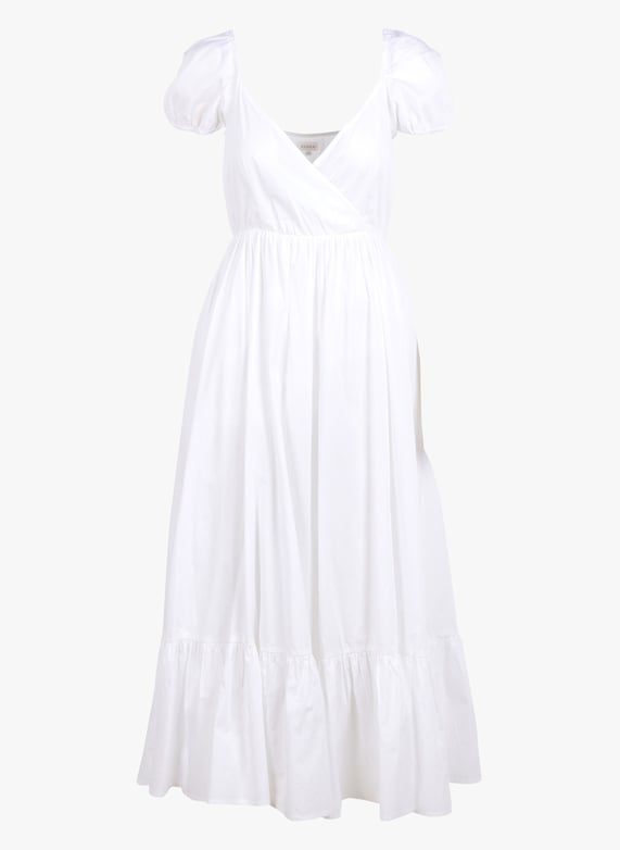 Robe longue droite encolure V en coton Blanc