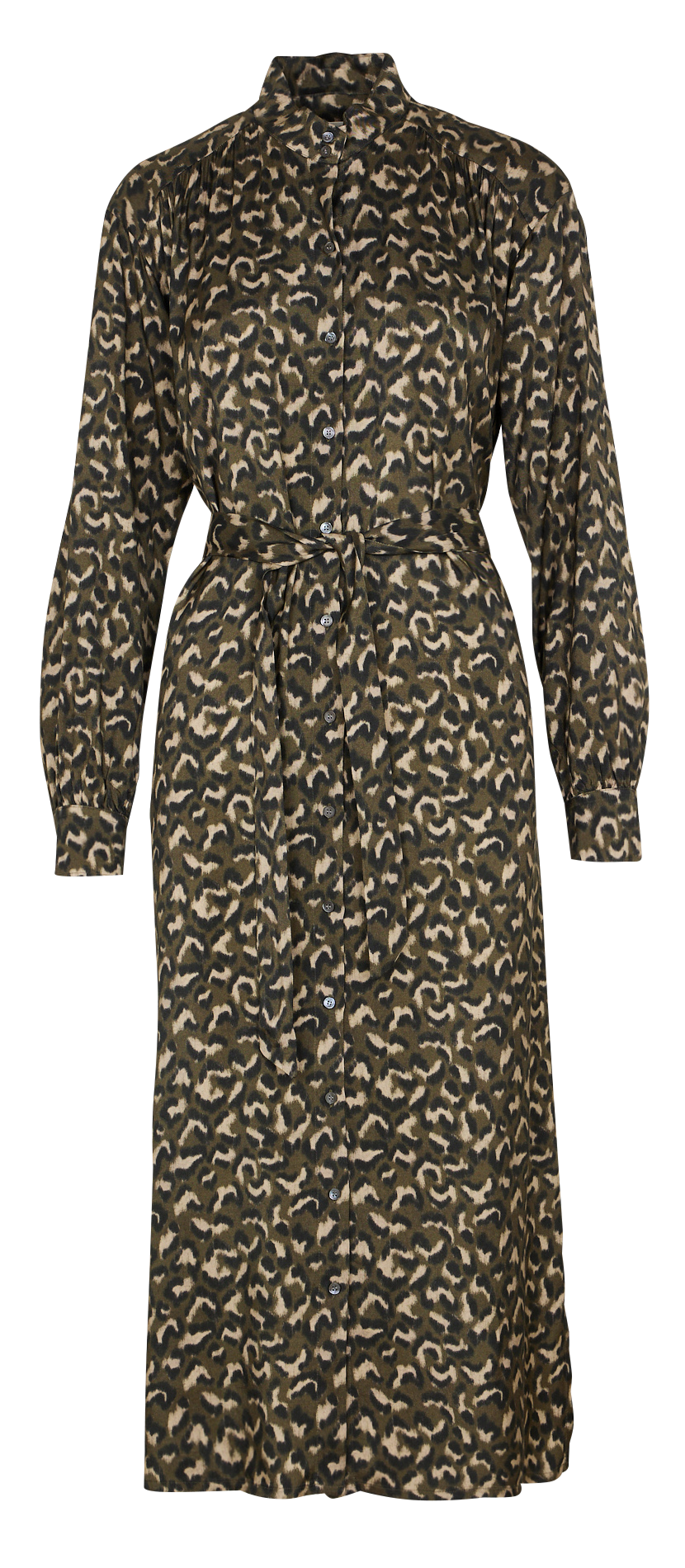 Robe longue col classique à imprimé léopard HARTFORD Vert