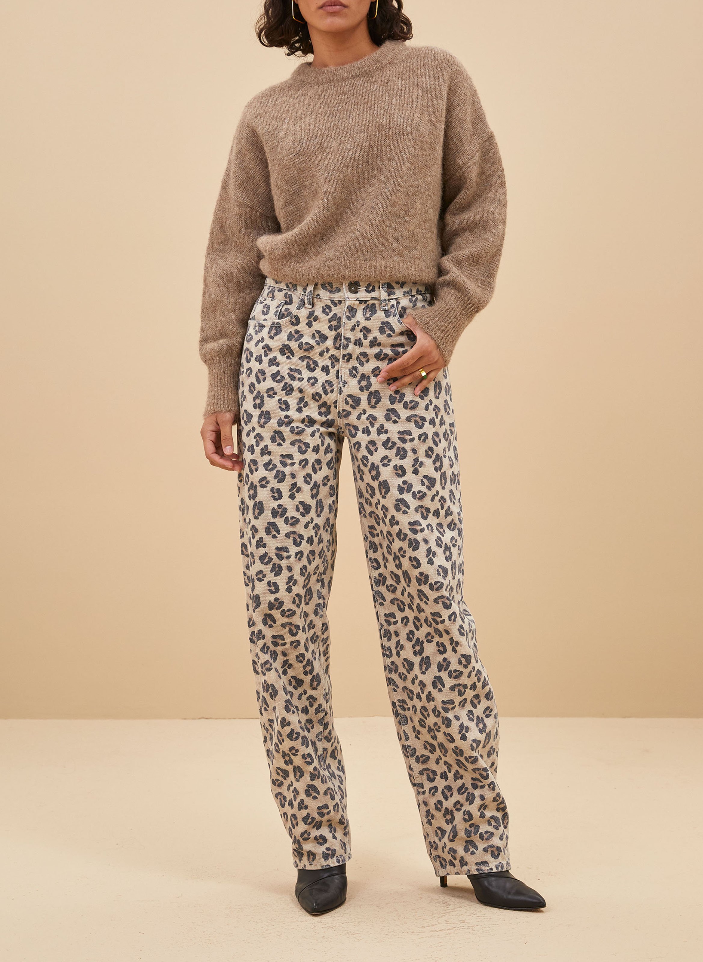 Jean droit imprimé en coton bio BY BAR Beige