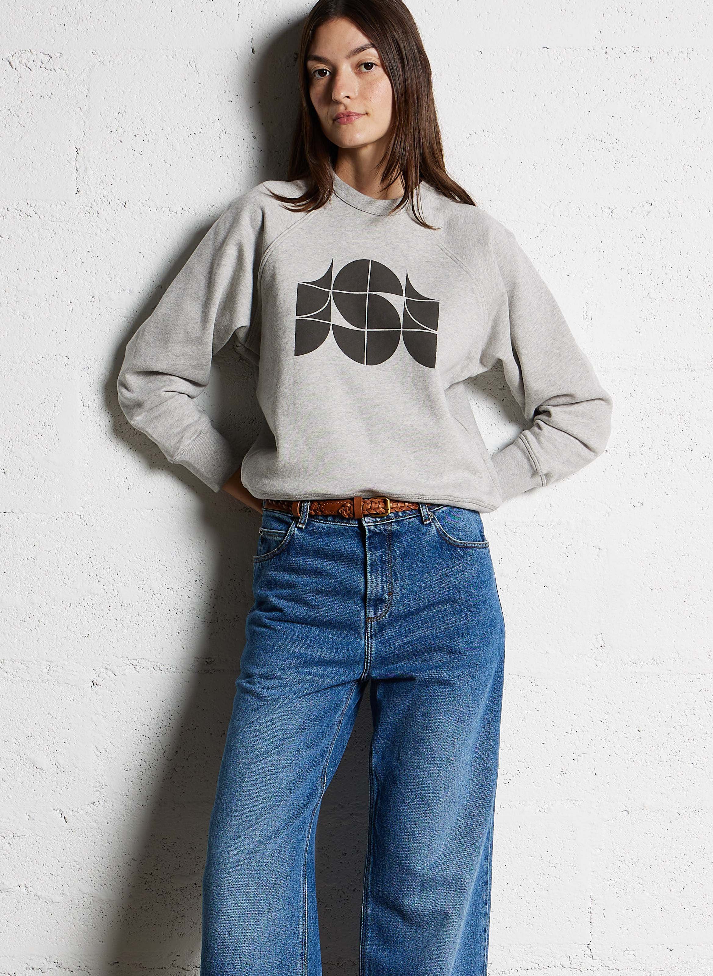 Sweat droit col rond en coton bio SOEUR Gris