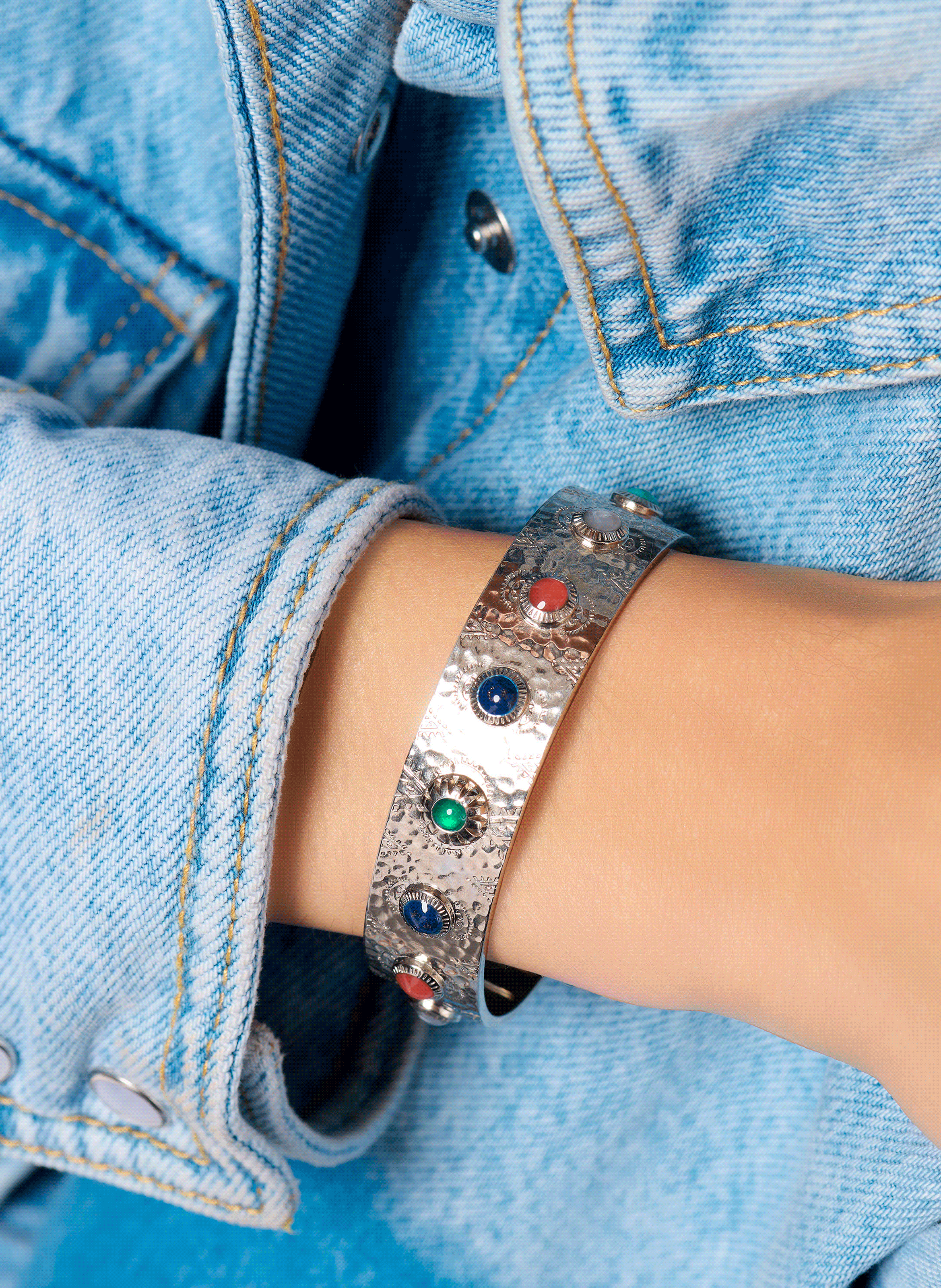 Adjustable silver-plated brass bangle bracelet HIPANEMA Silver