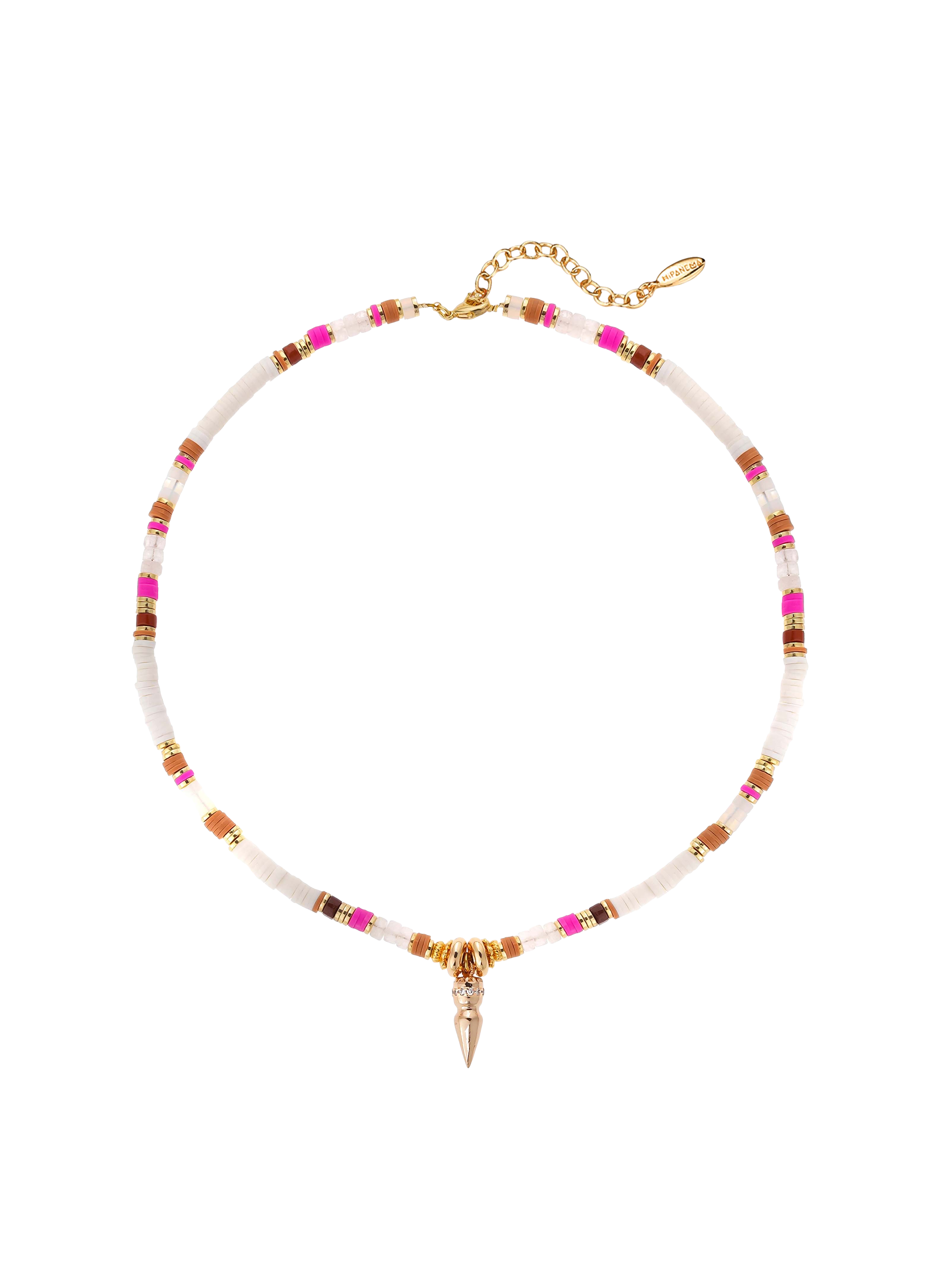 Adjustable necklace with beads and pendant HIPANEMA Brown