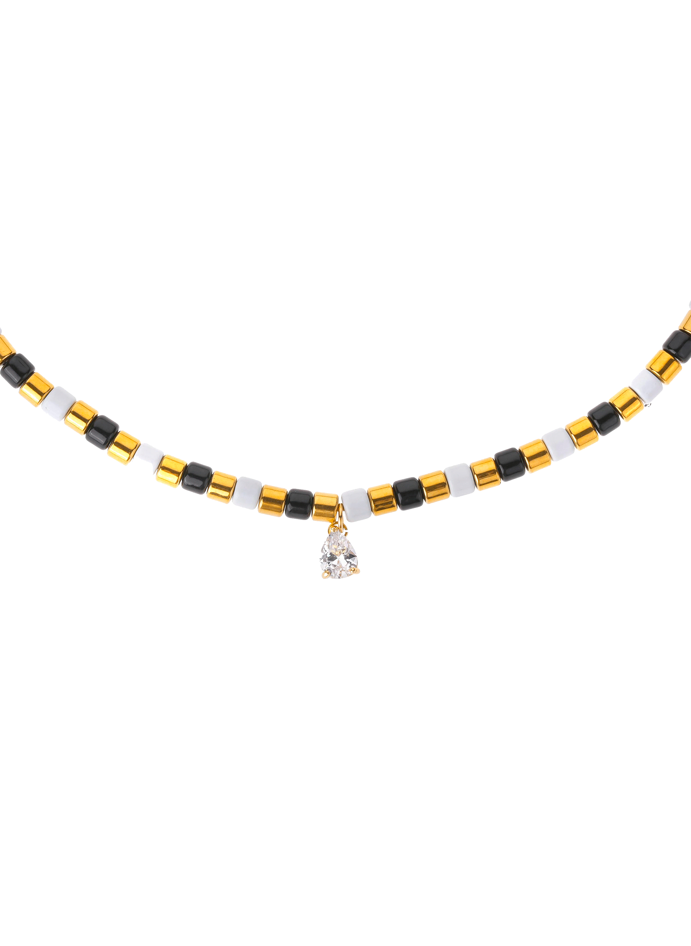 Necklace with pearls and crystal charm Black