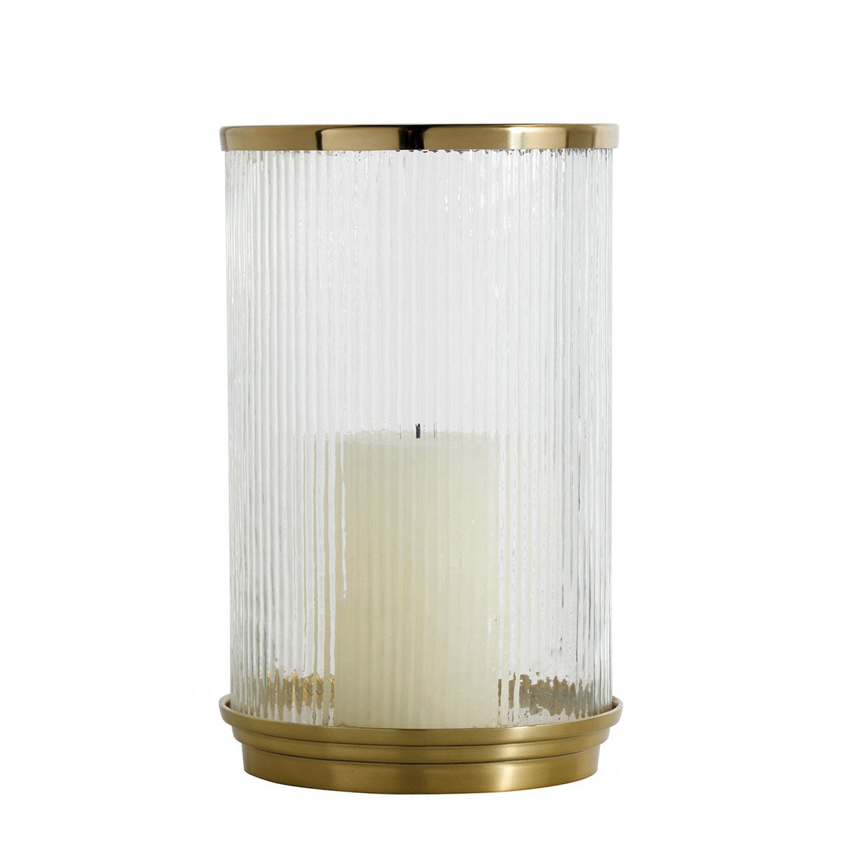 Oscar glass and gold metal striped votive holder - small size - ø 21.5 x 34 cm BLANC D'IVOIRE Golden