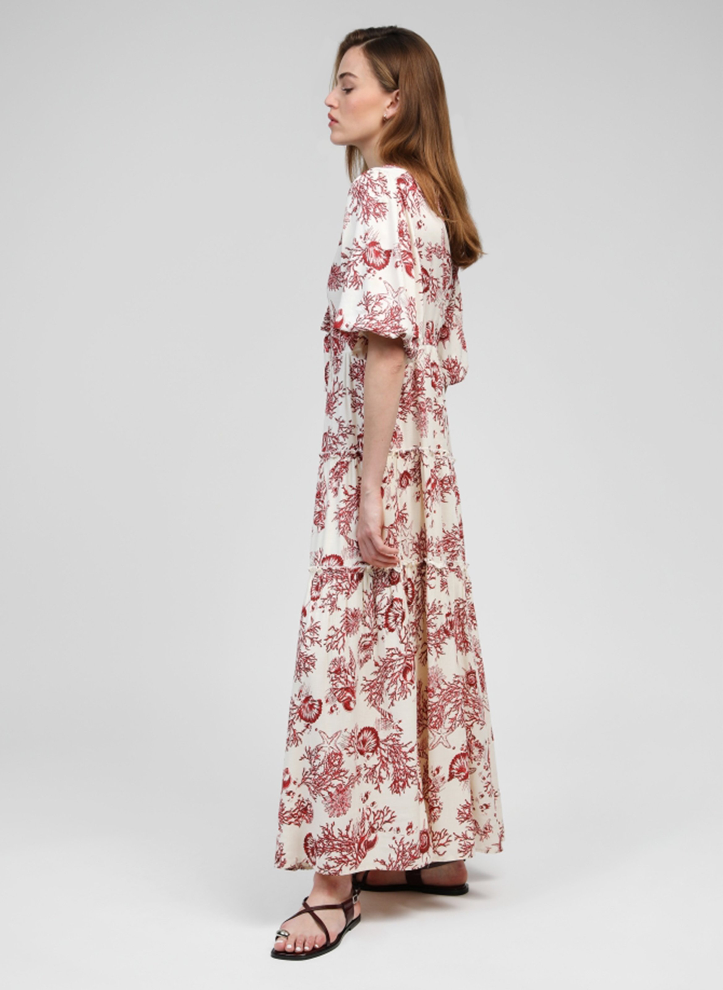 Long floral print viscose dress AN'GE Plums