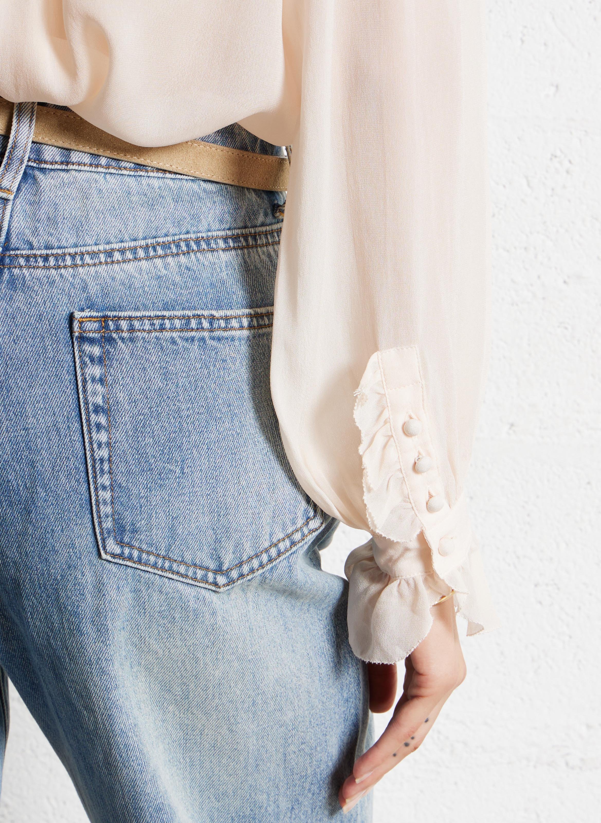 Blouse droite boutonnée à volants SUNCOO Rose