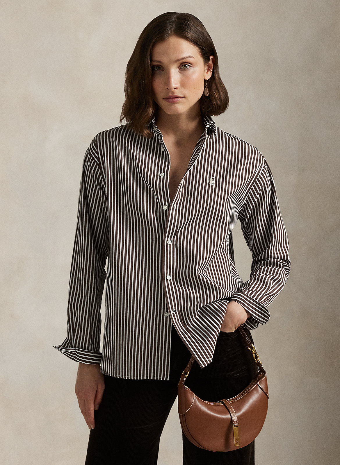 Chemise droite col polo en coton rayé POLO RALPH LAUREN