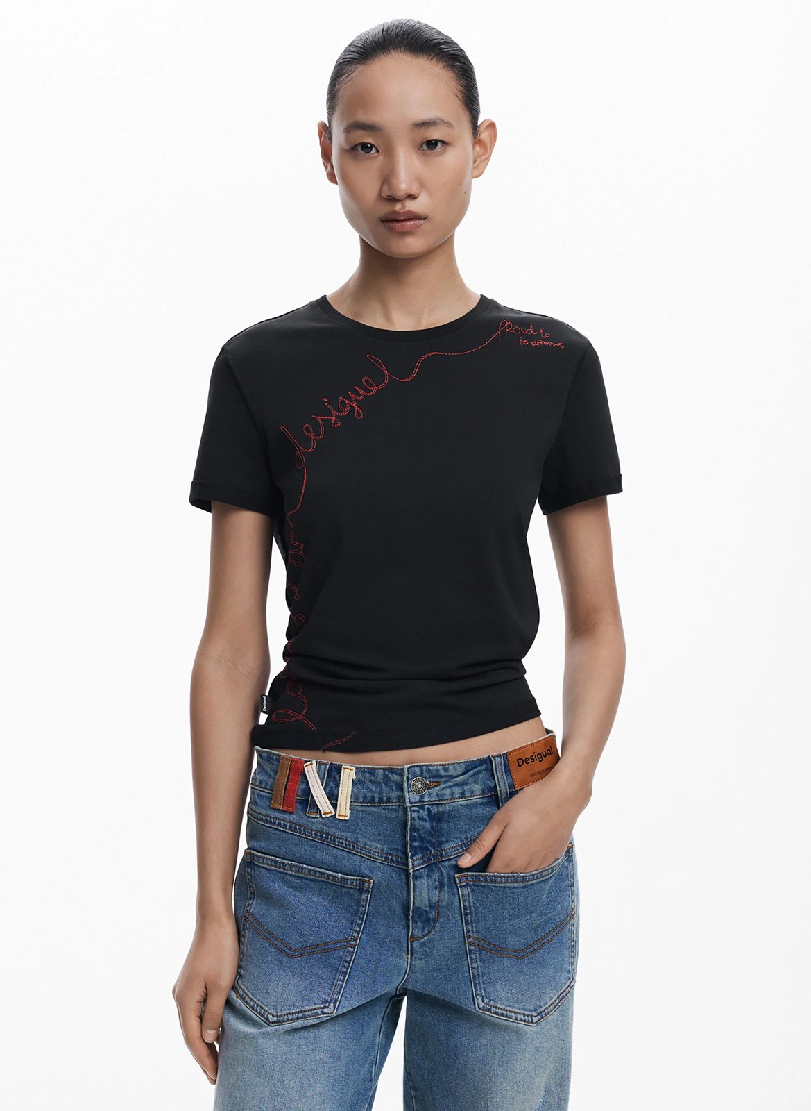 Tee-shirt col rond en coton mélangé DESIGUAL Noir