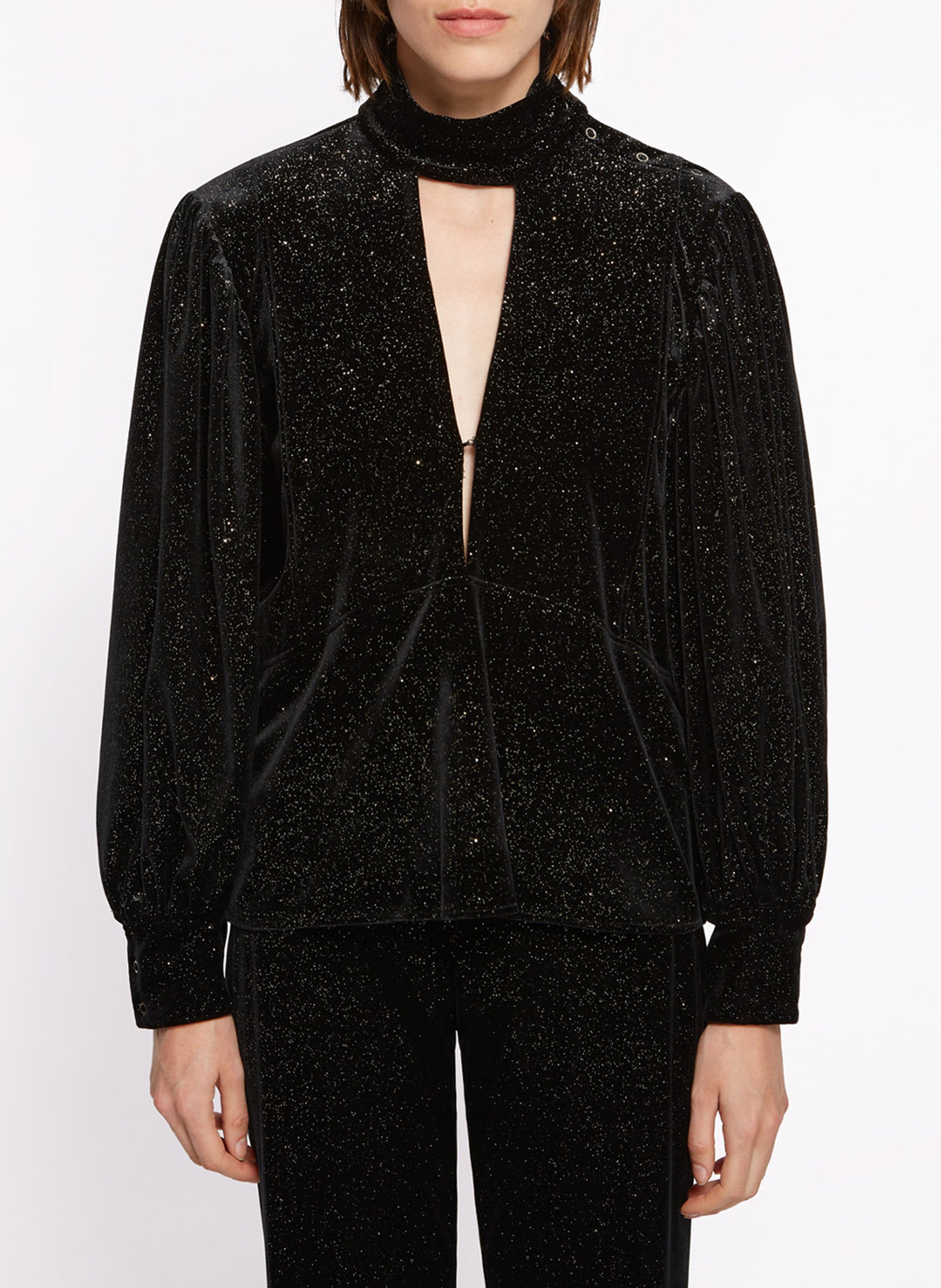 Top col rond pailleté ROSEANNA Noir