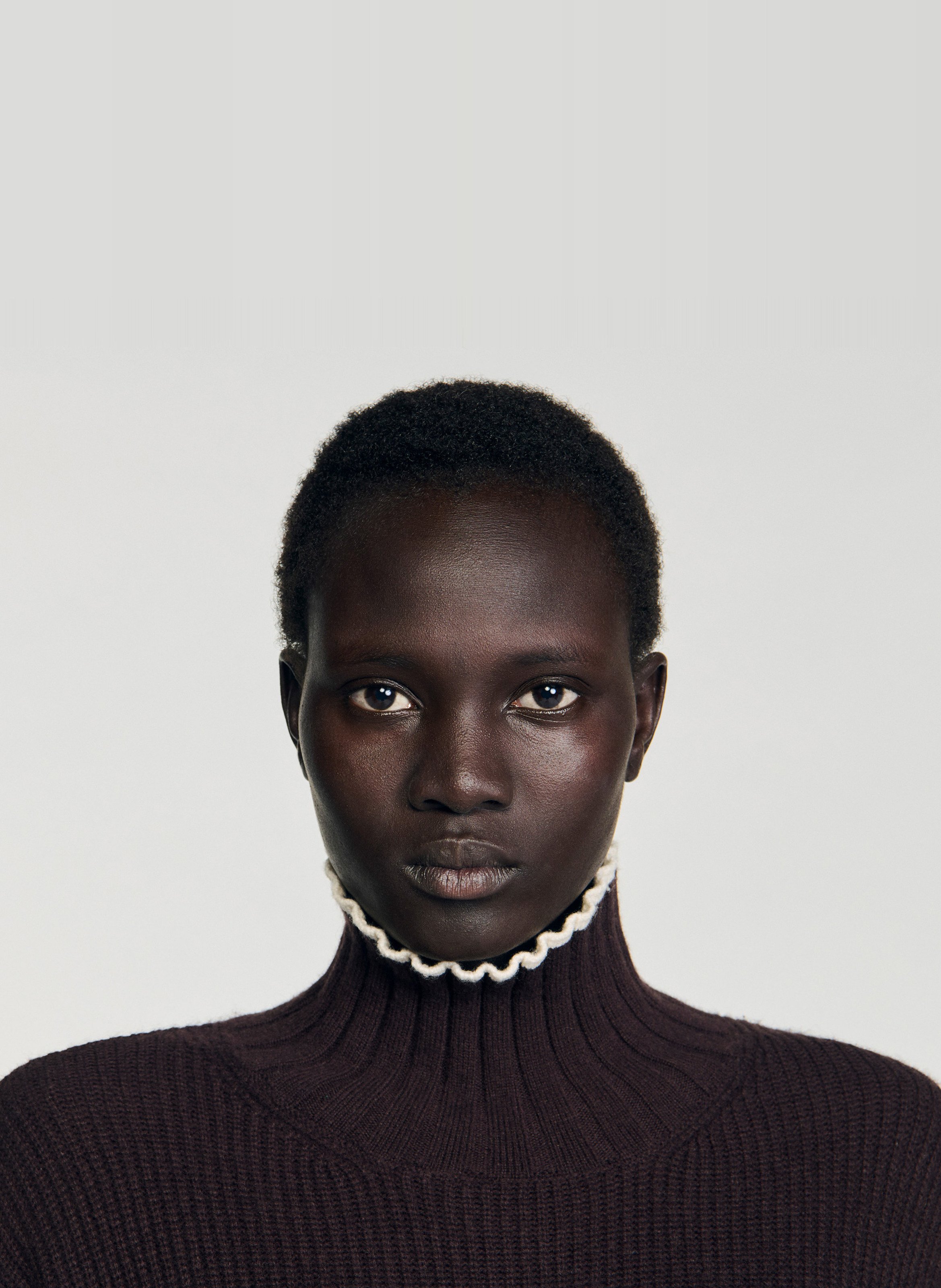 Pull col montant en laine mélangée SANDRO Marron