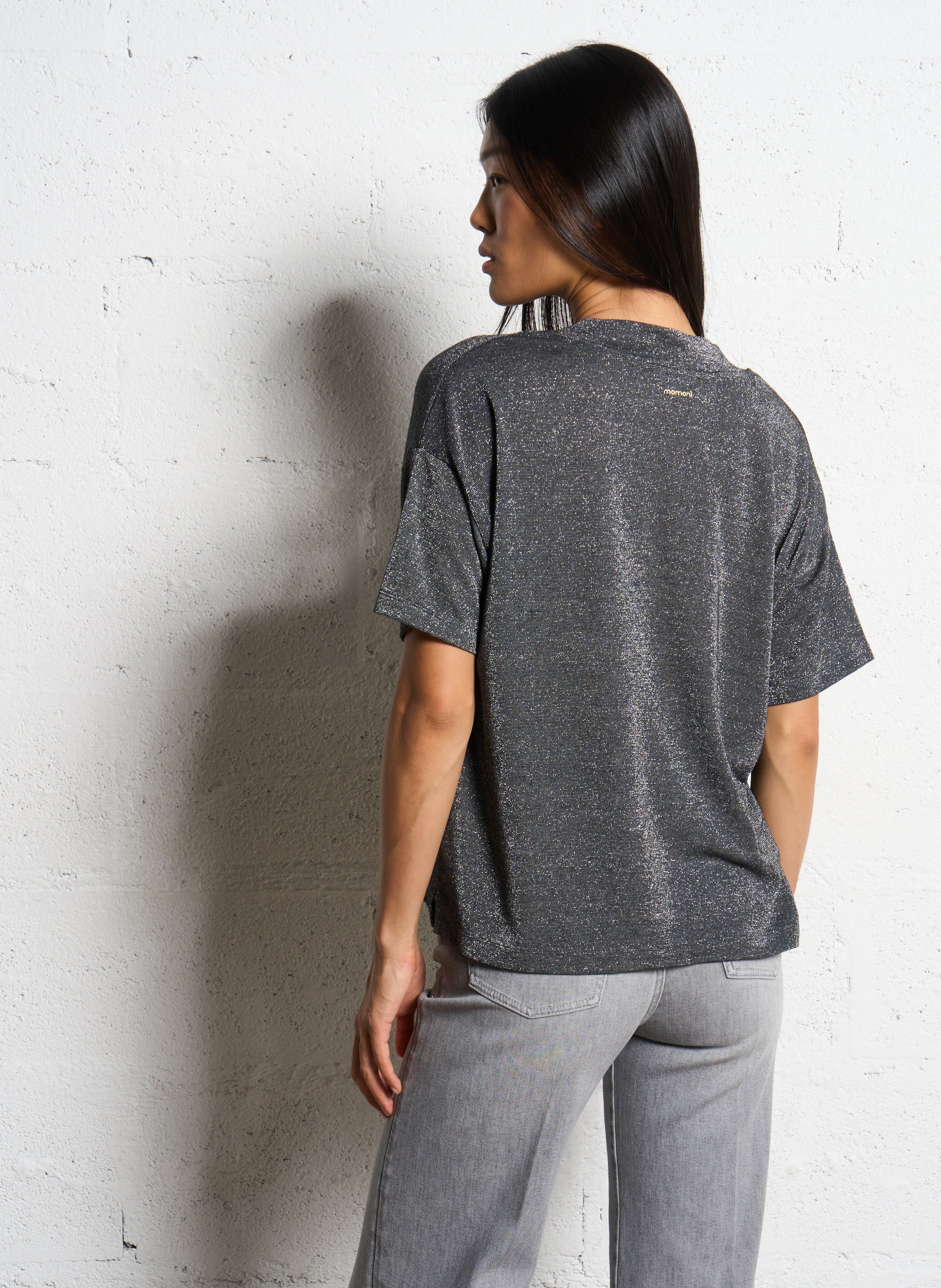 Tee-shirt col v à paillettes MOMONI Argent