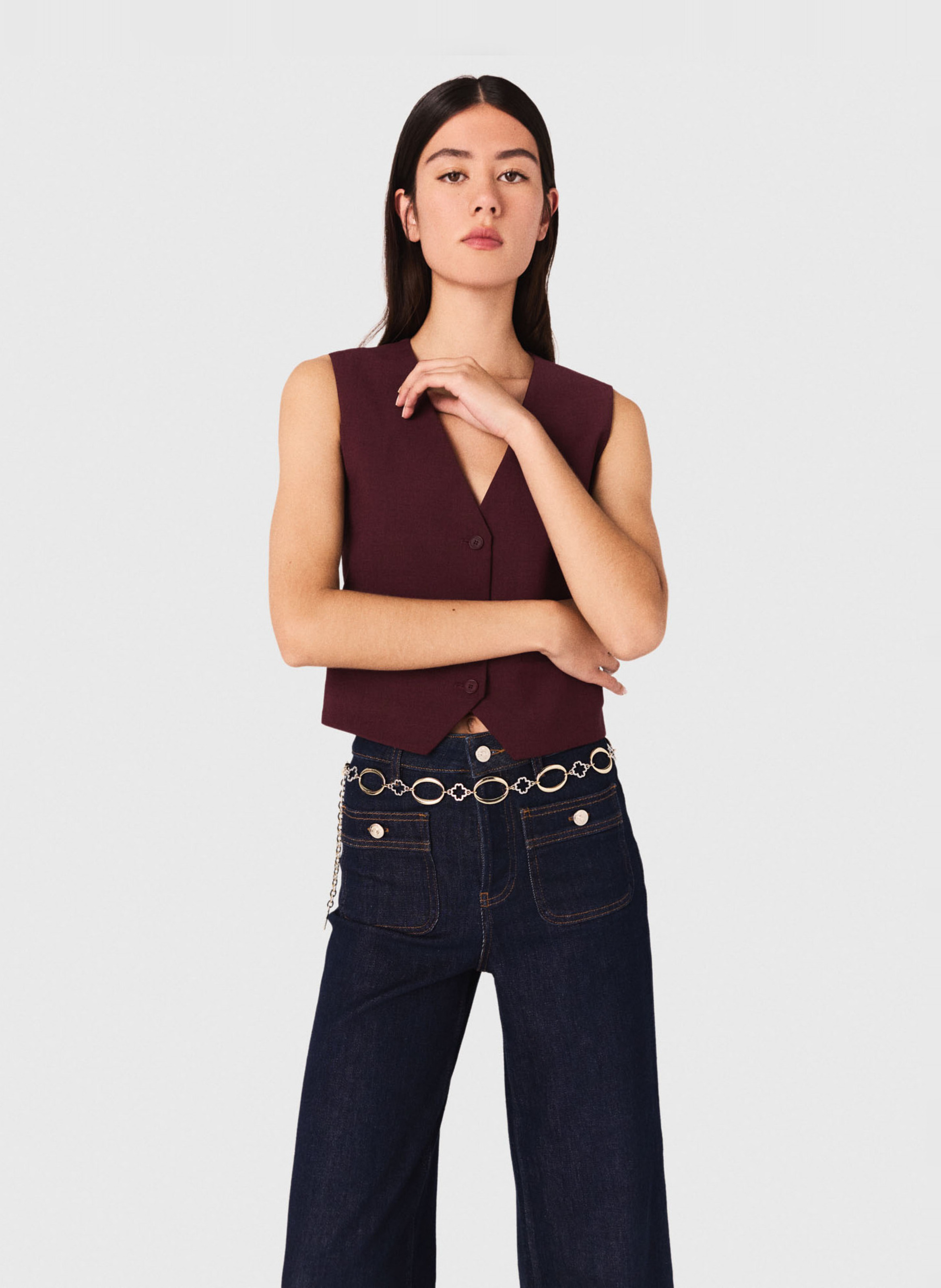 Gilet de tailleur col V MAJE Rouge