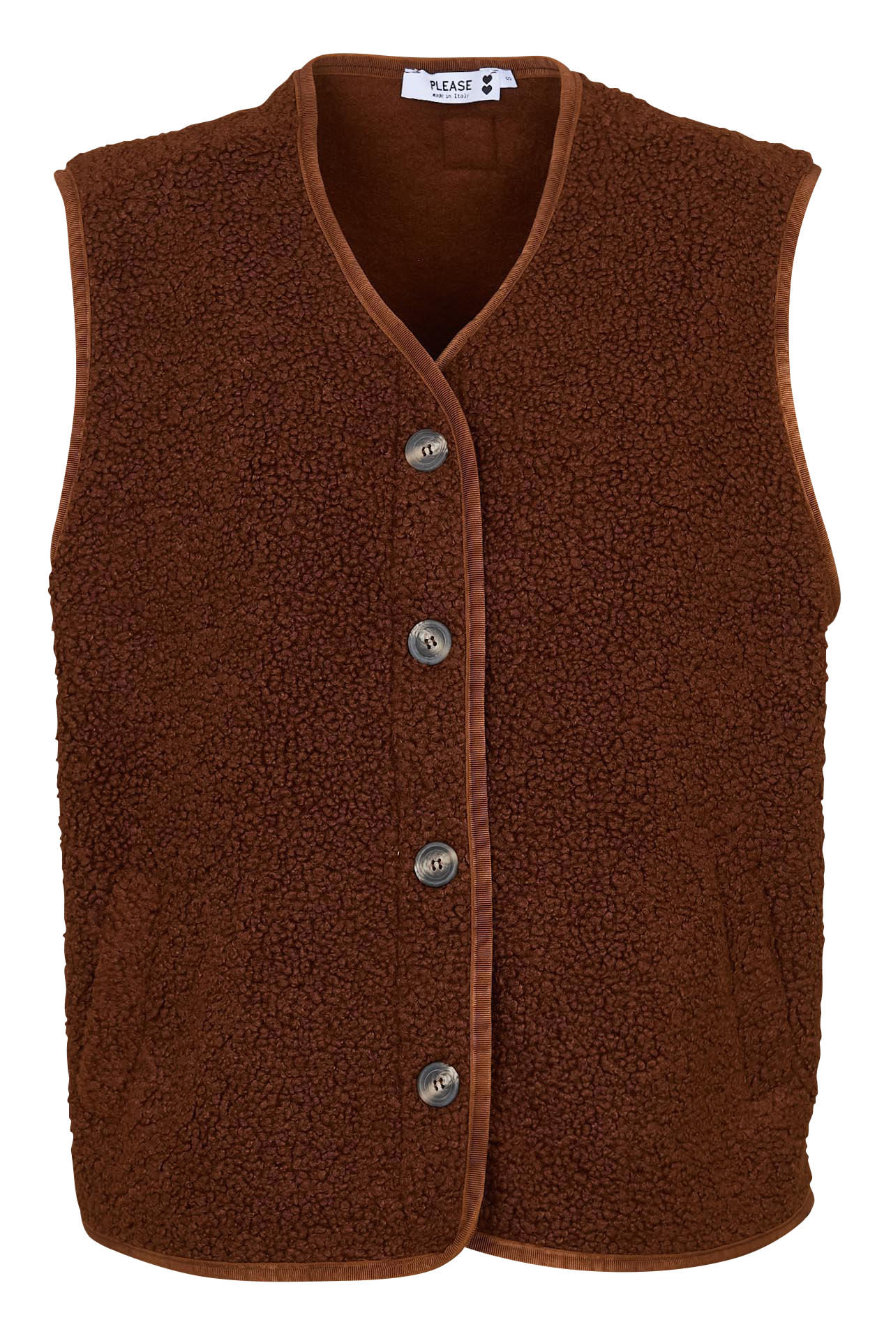 Veste col V en sherpa PLEASE Marron