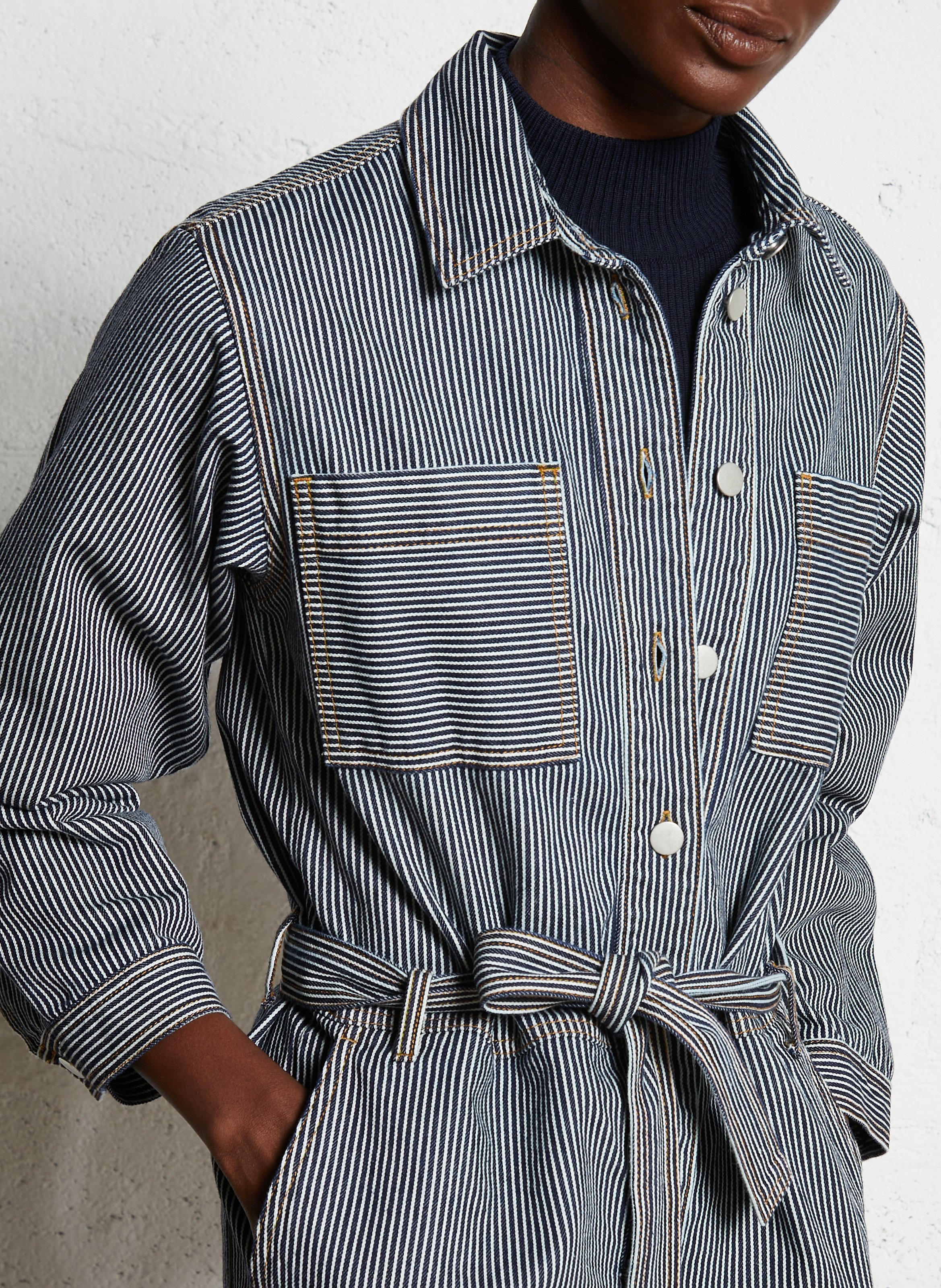 Combinaion rayée en coton THE TINY BIG SISTER Bleu