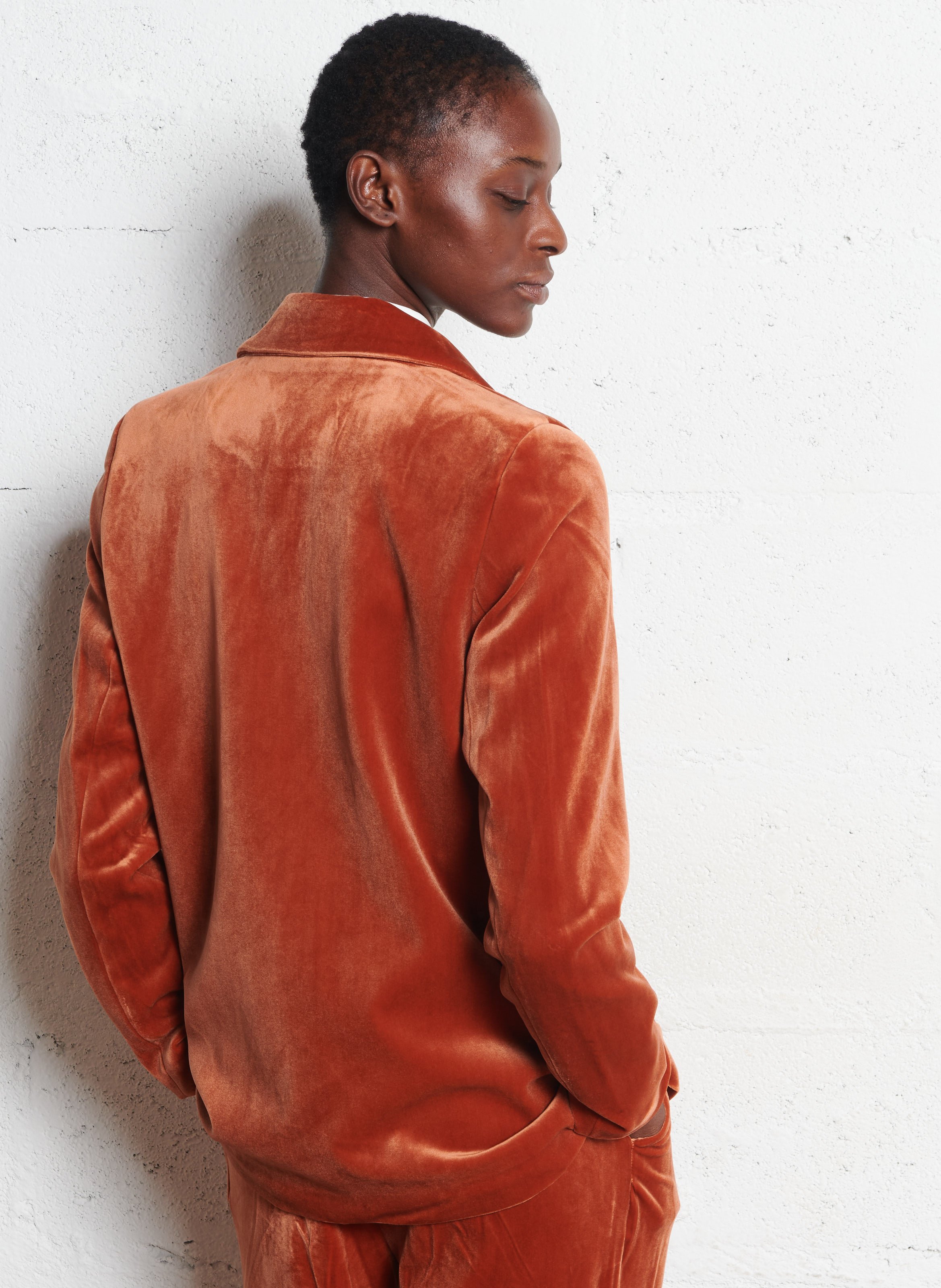 Straight-cut velvet-look jacket SEE U SOON Orange