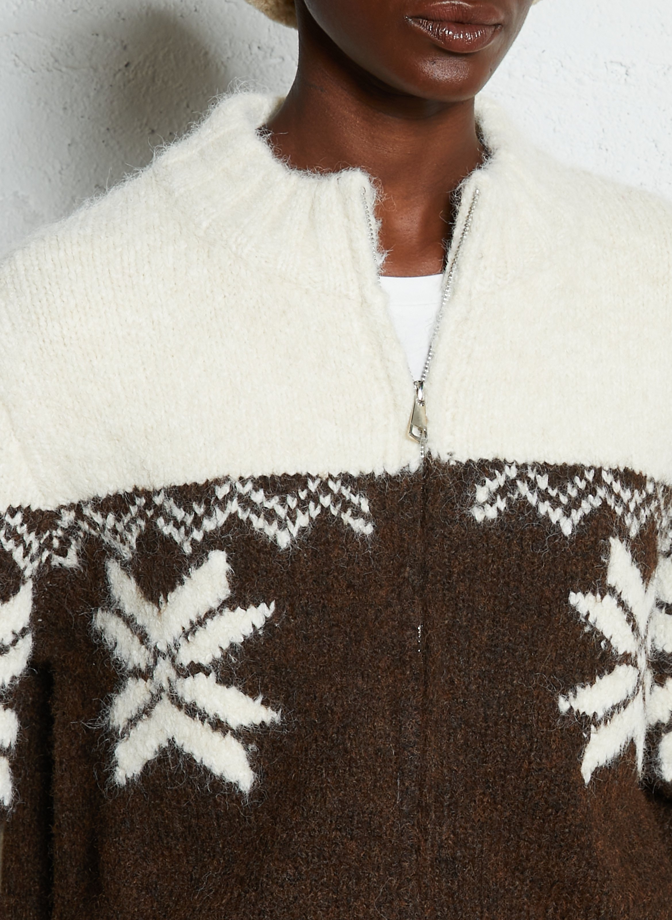 Rundhalsausschnitt-Pullover mit Reißverschluss und Muster THE KORNER Braun