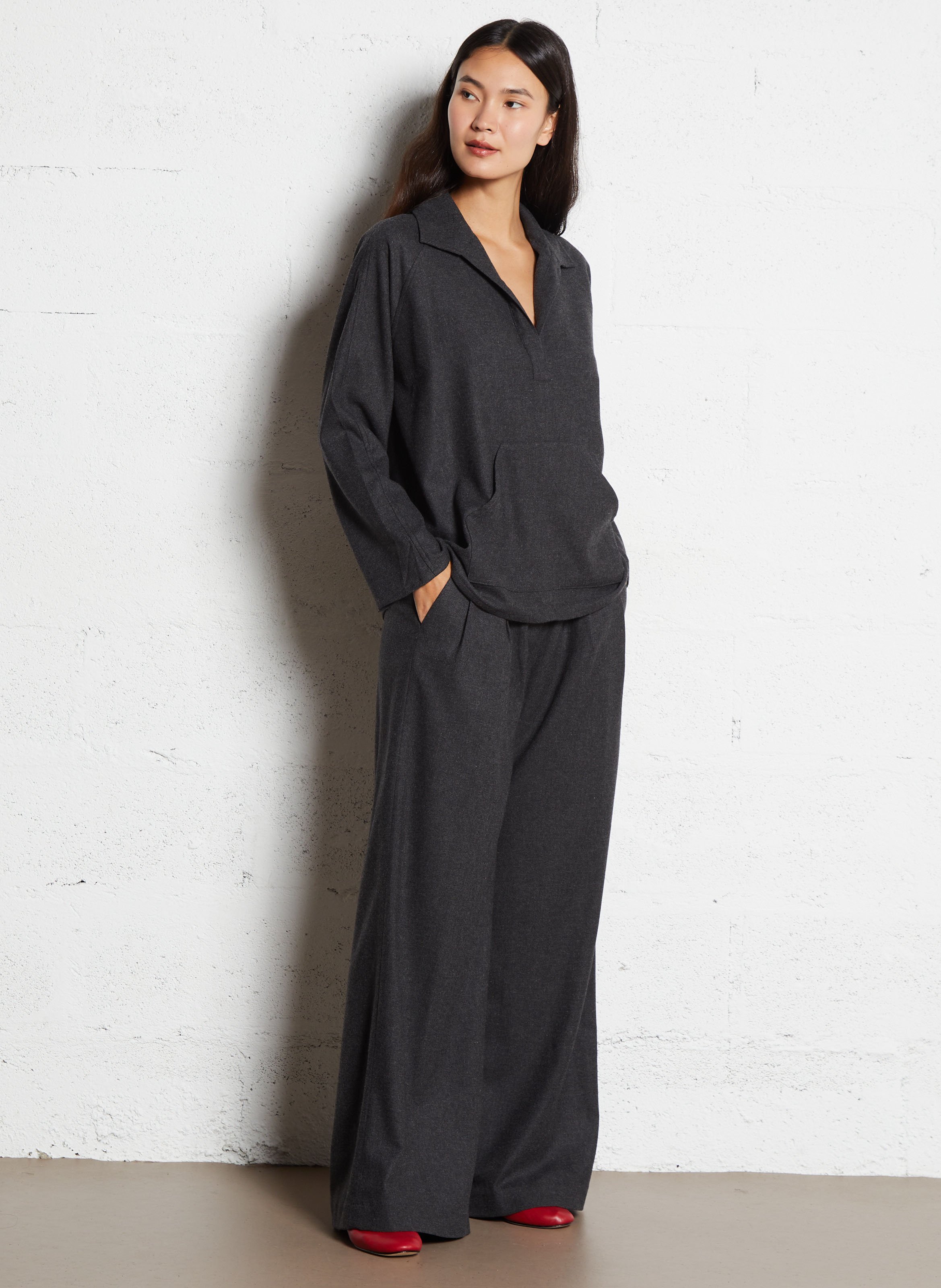 Pantalon large en laine mélangée DIEGA Gris