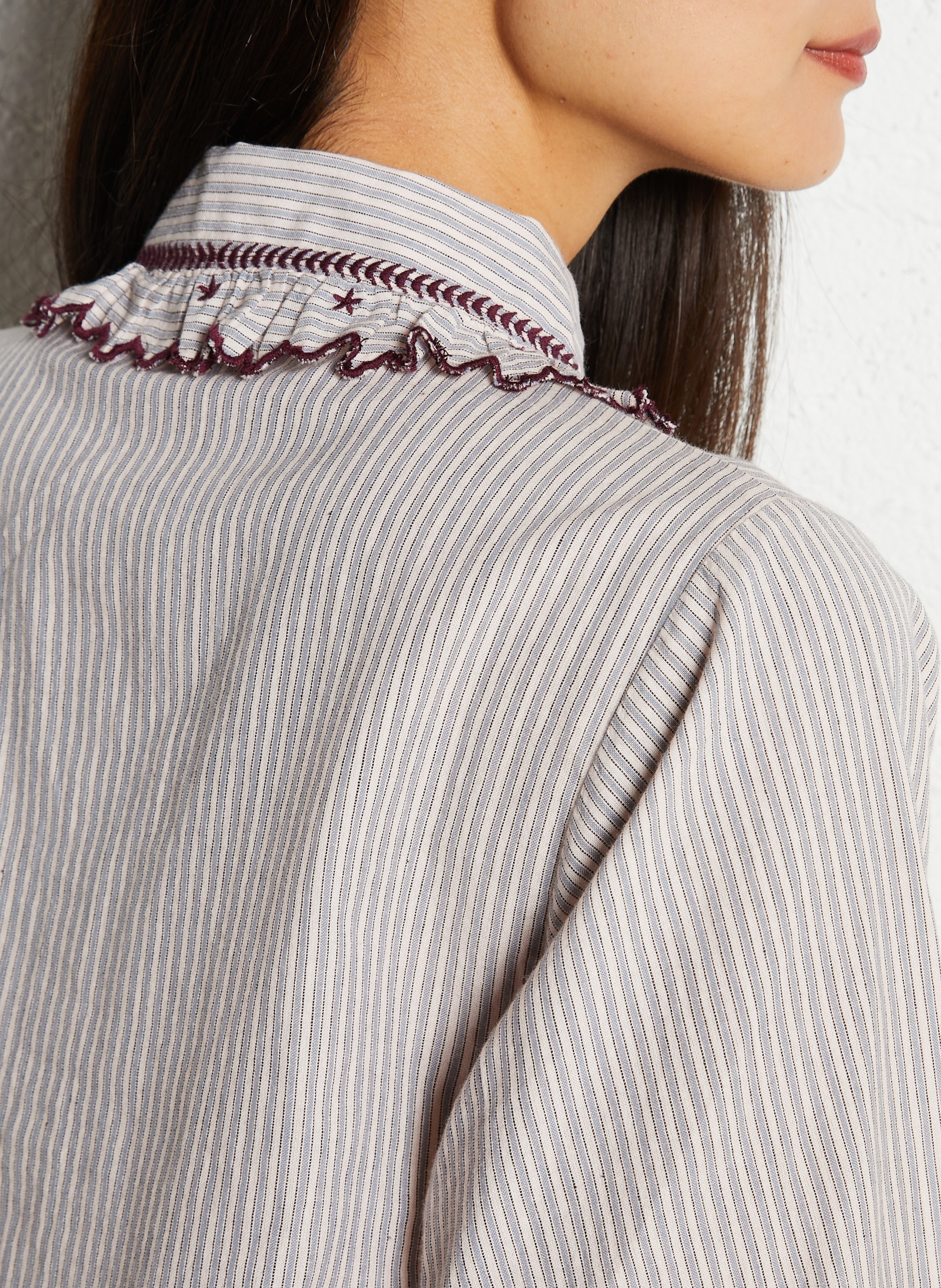 Chemise col classique rayée en coton HOD PARIS Beige