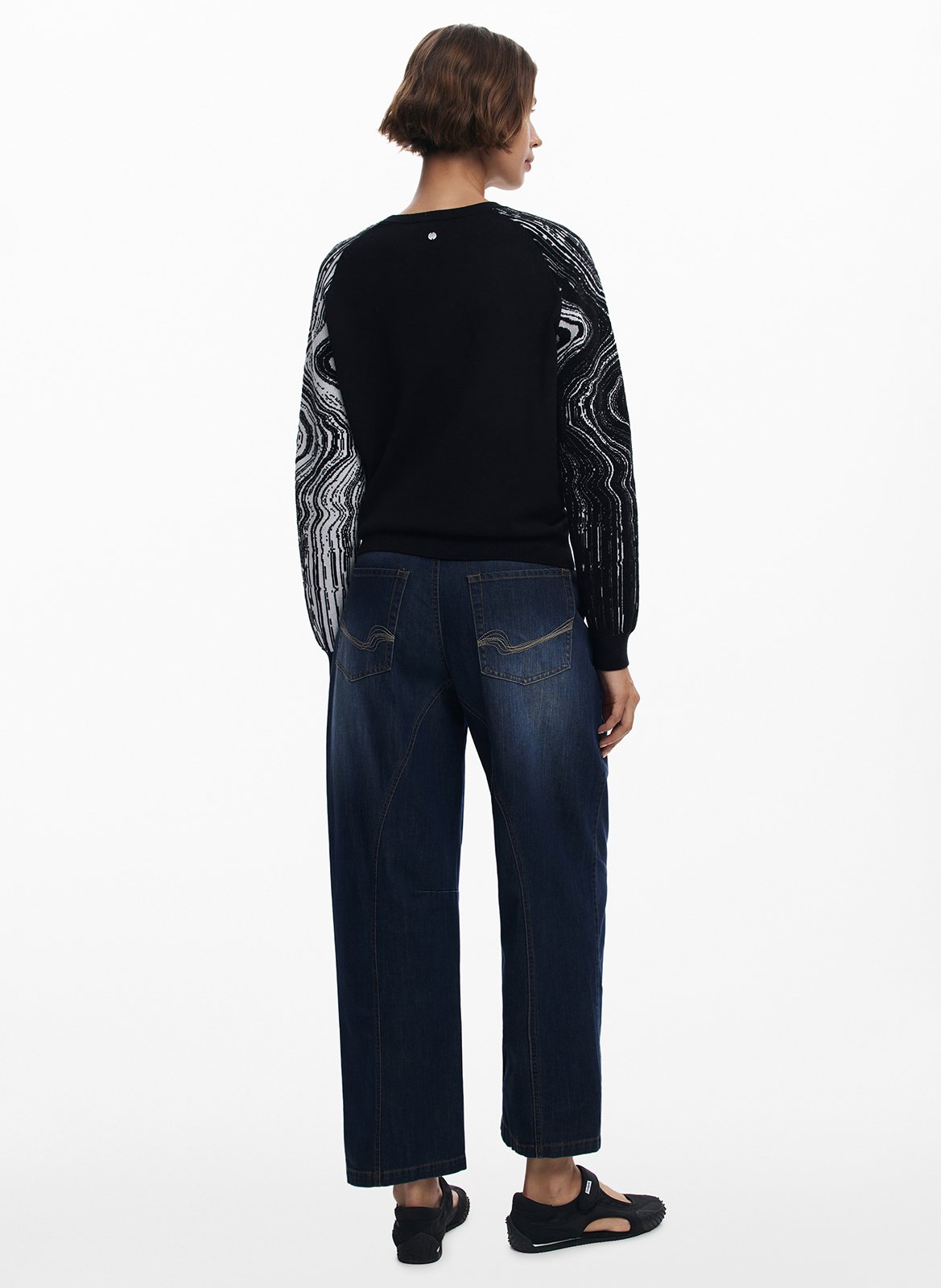 Straight sweater with printed sleeves DESIGUAL Black