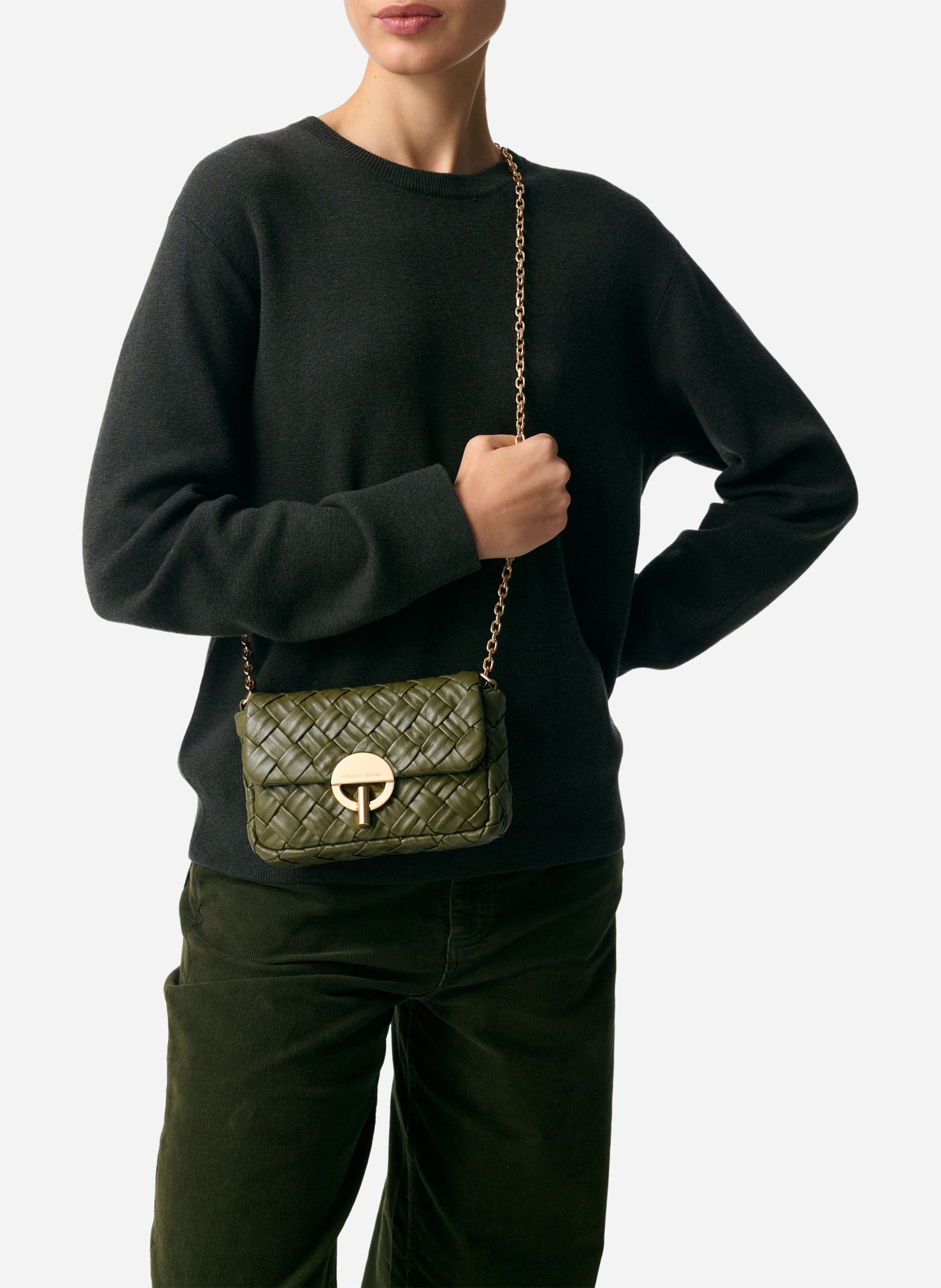 Sac bandoulière en cuir tressé VANESSA BRUNO Vert