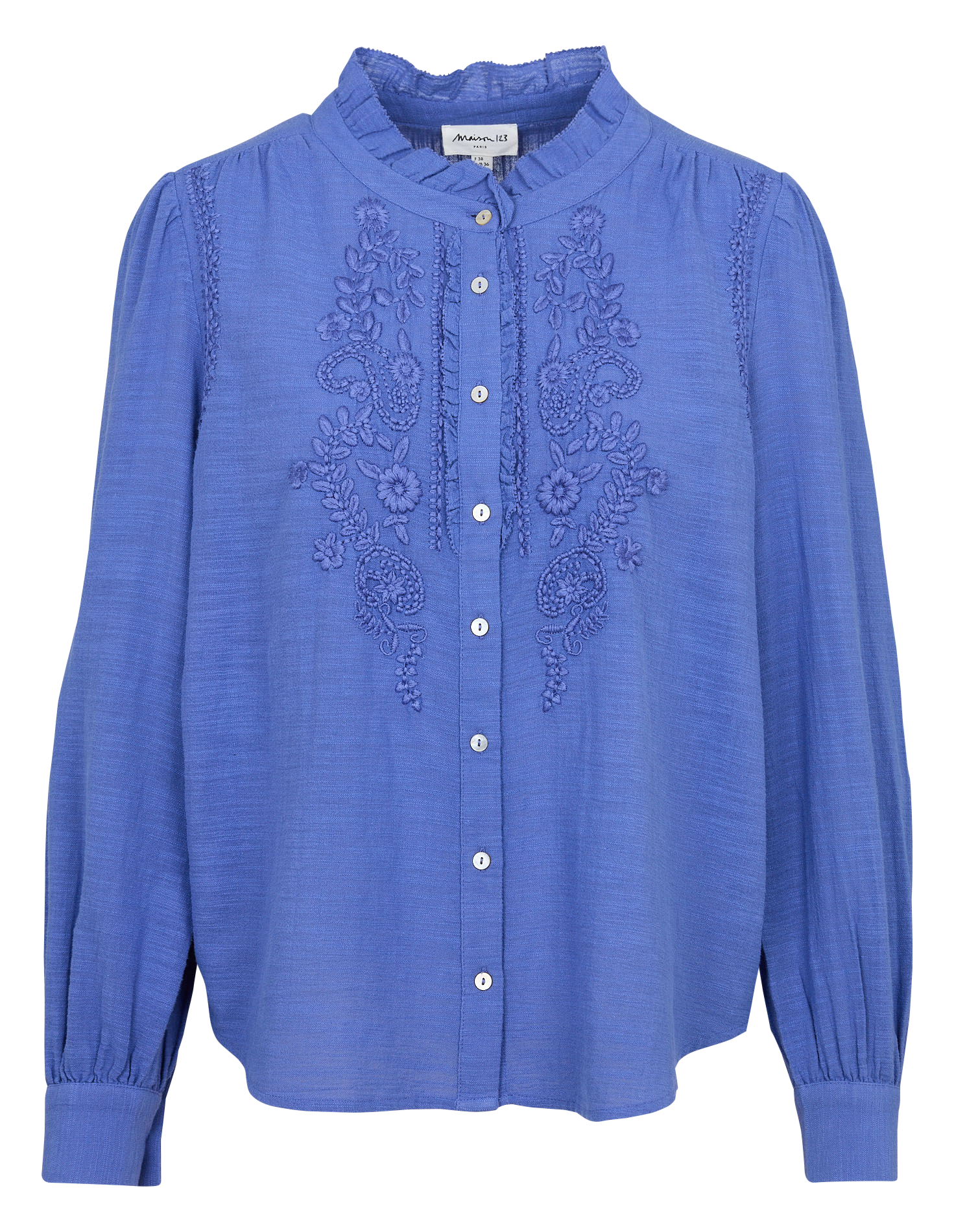 Blouse met opstaande kraag en borduursels MAISON 123 Paars