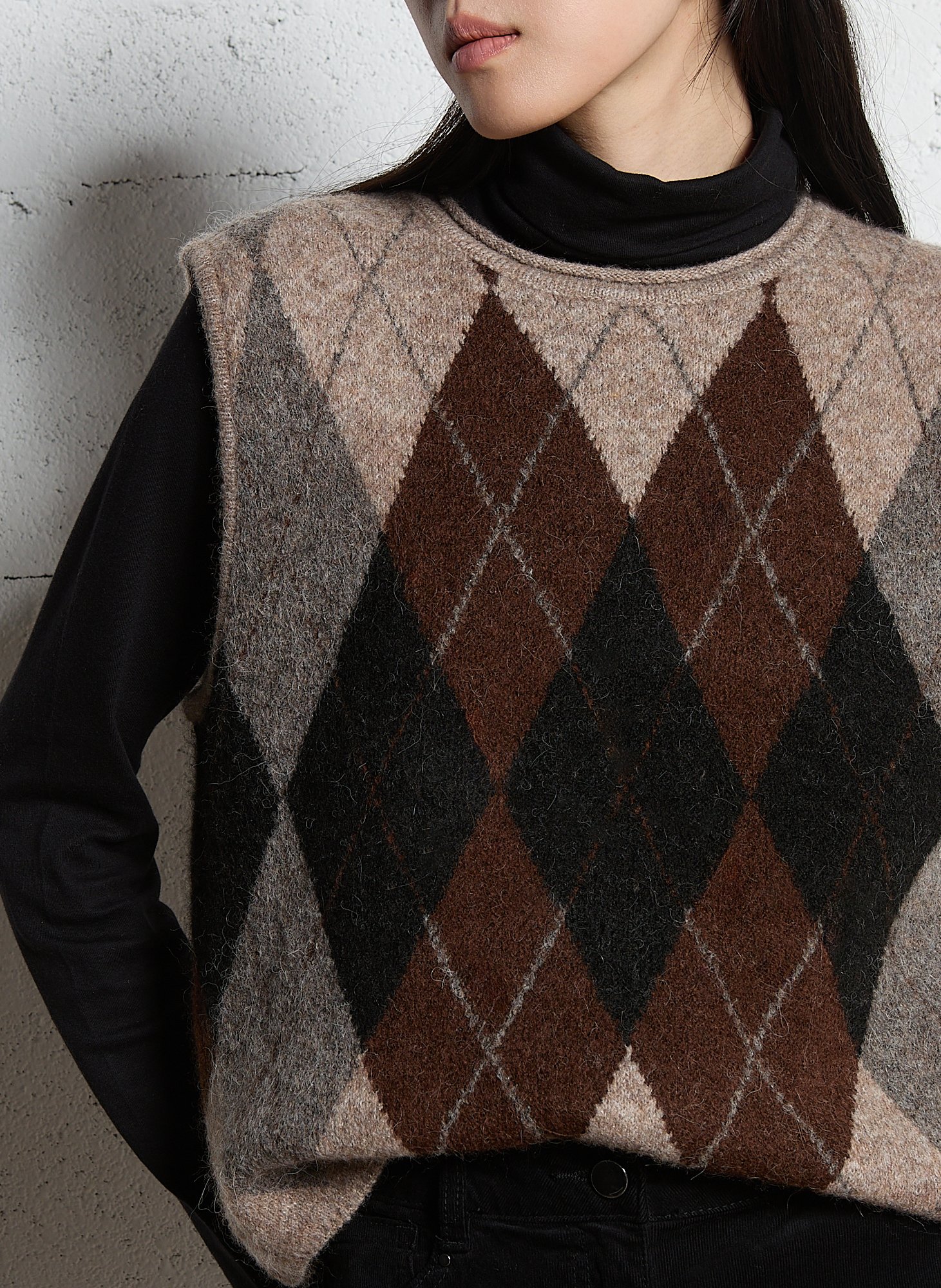 Pull sans manches col rond en jacquard  MAISON 123 Marron