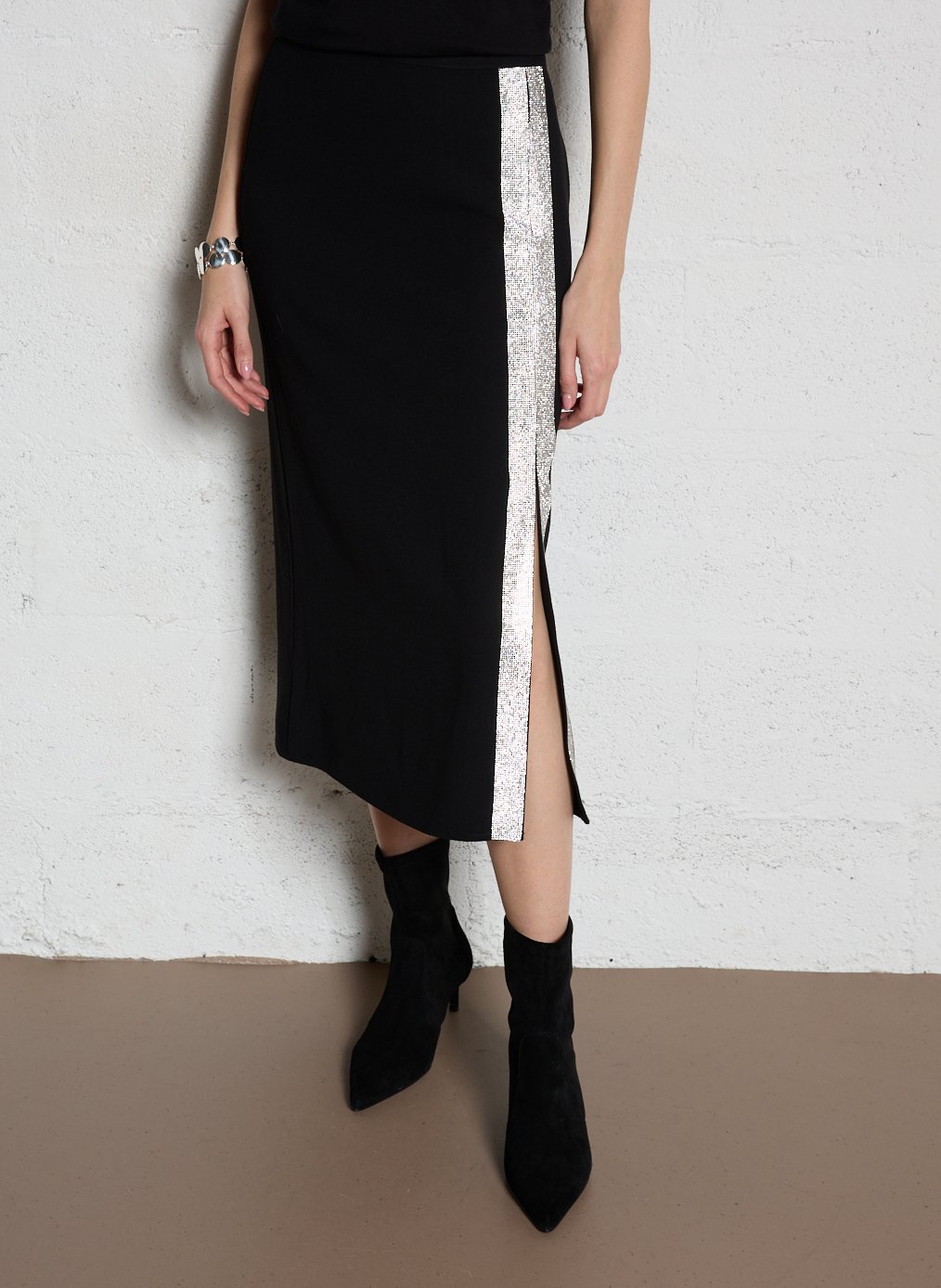 Straight midi skirt with rhinestones LA PETITE ETOILE Black