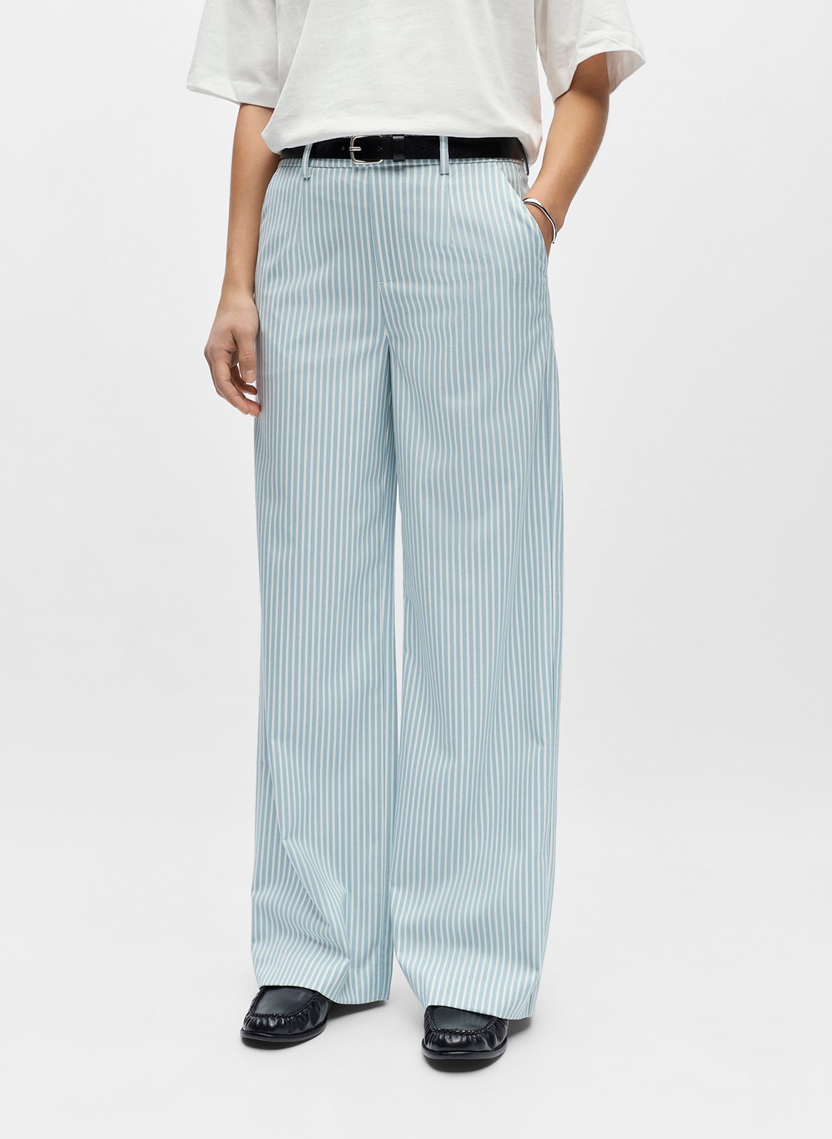 Pantalon large rayé OBJECT Beige