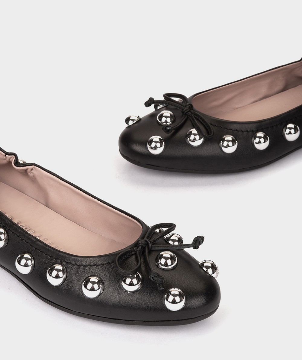 Black leather ballerina flats with metallic details PEDRO MIRALLES Black
