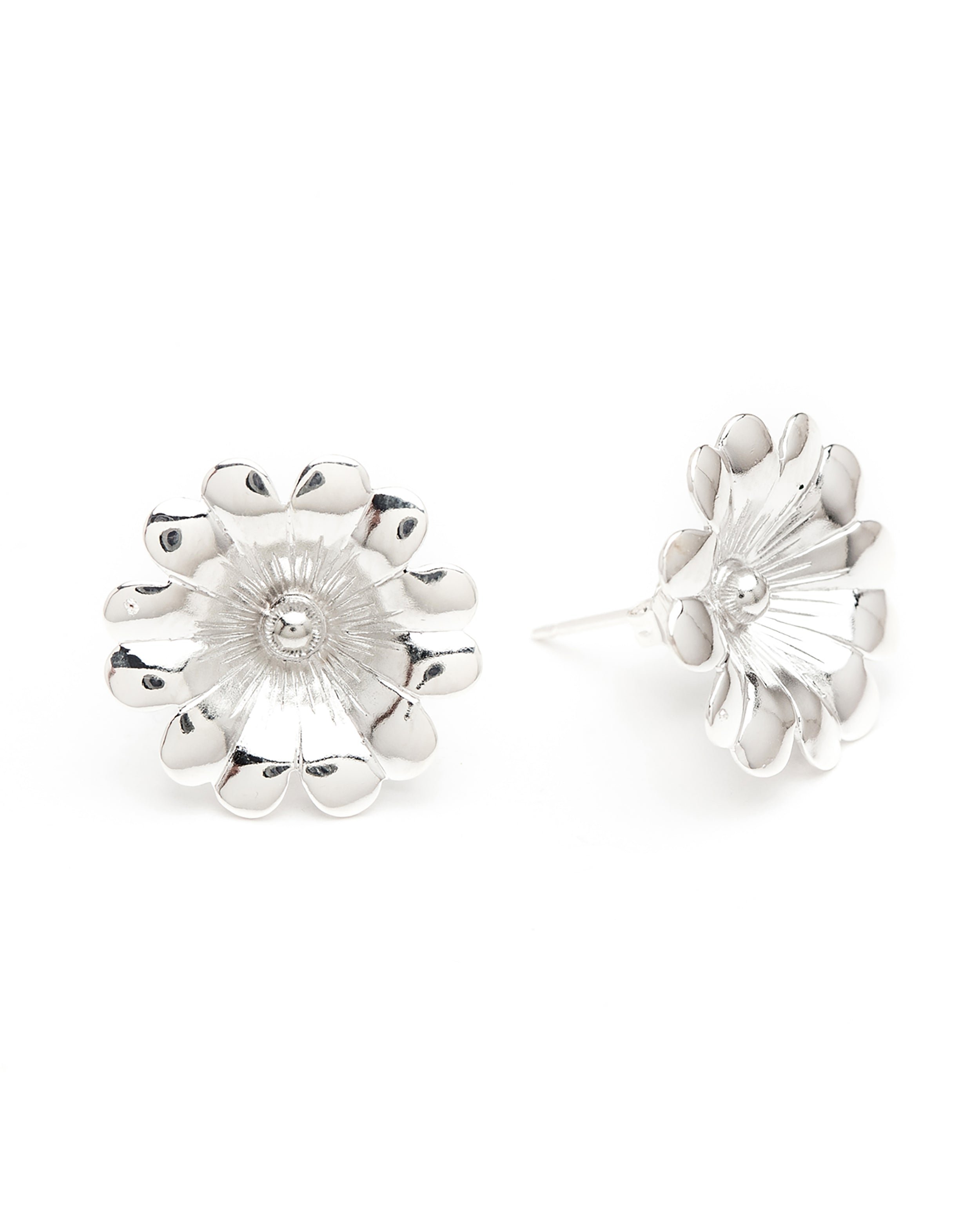 AGLAÉ - Silver-plated flower maxi stud earrings MONSIEUR SIMONE Silver