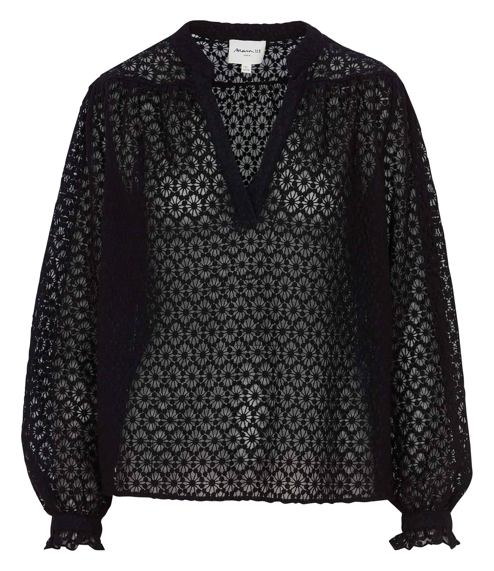 Blouse met Tunesische kraag in kant MAISON 123 Zwart