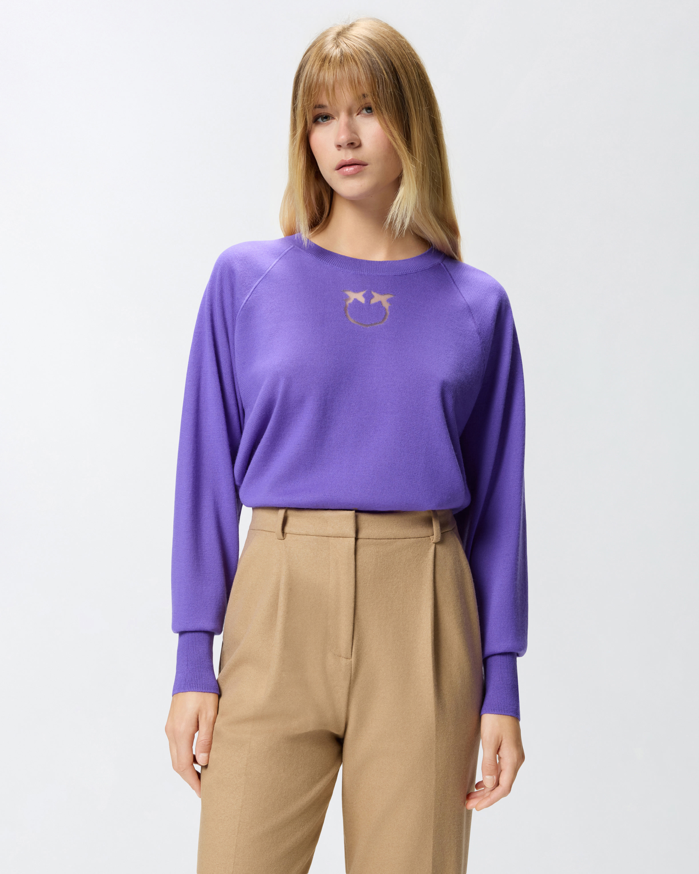 Sweater with love birds logo PINKO Purple