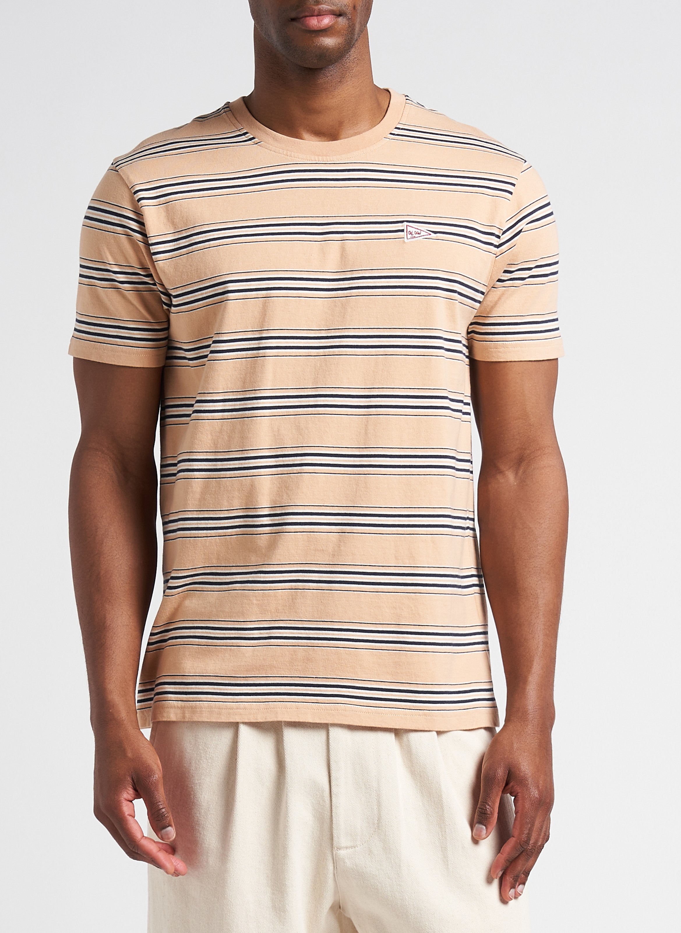 Tee-shirt col rond regular-fit à rayures en coton bio OLOW Orange