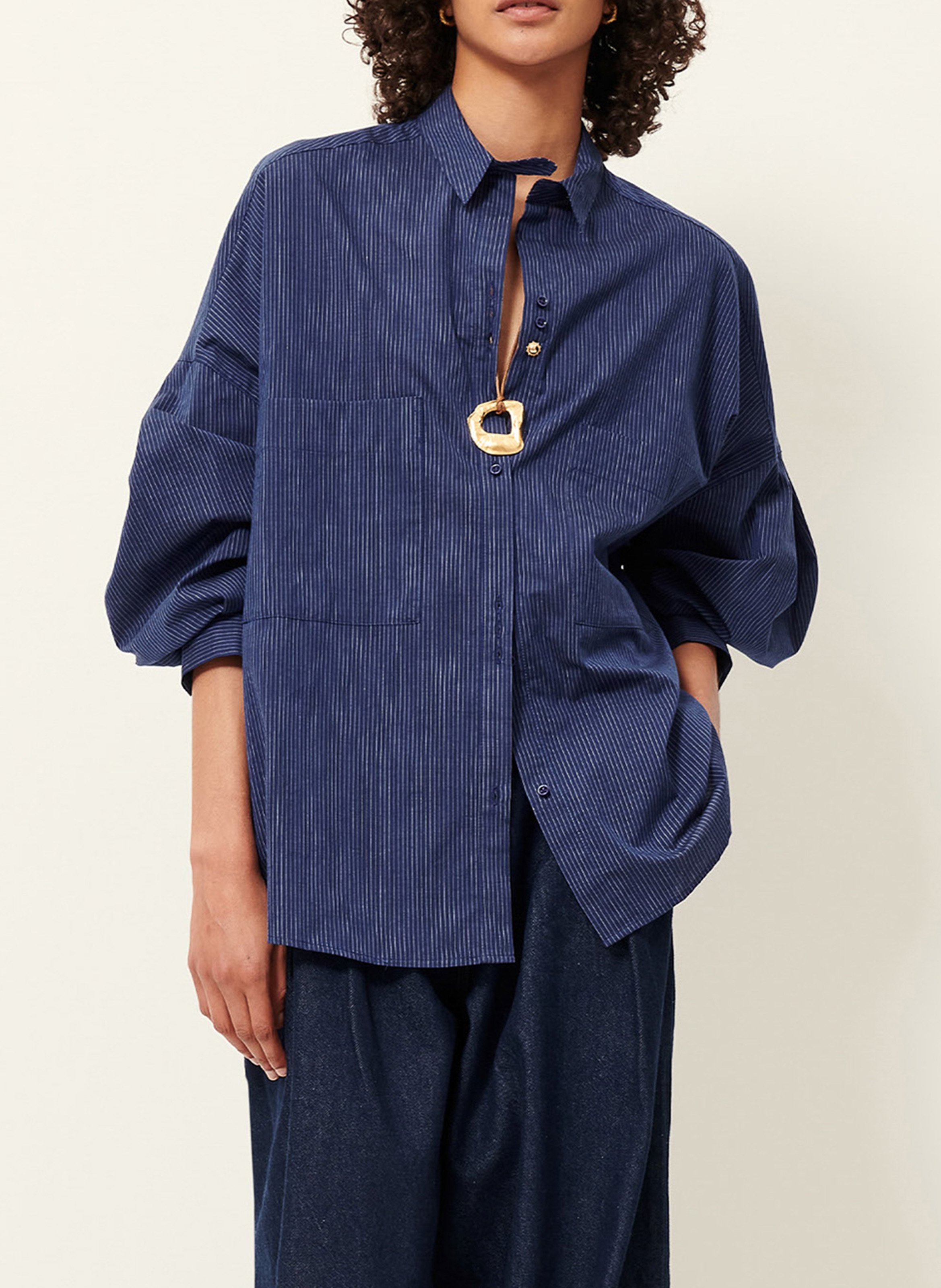 Loose-fit striped cotton shirt SESSUN Blue