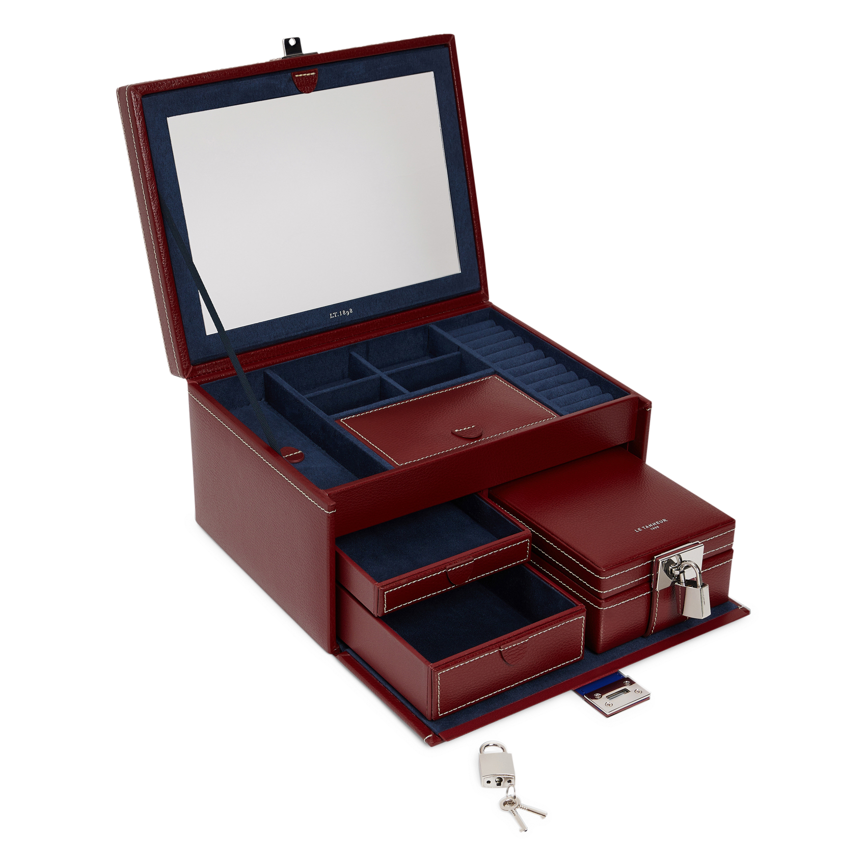 Grande boite à bijoux en cuir recyclé  LE TANNEUR Rouge