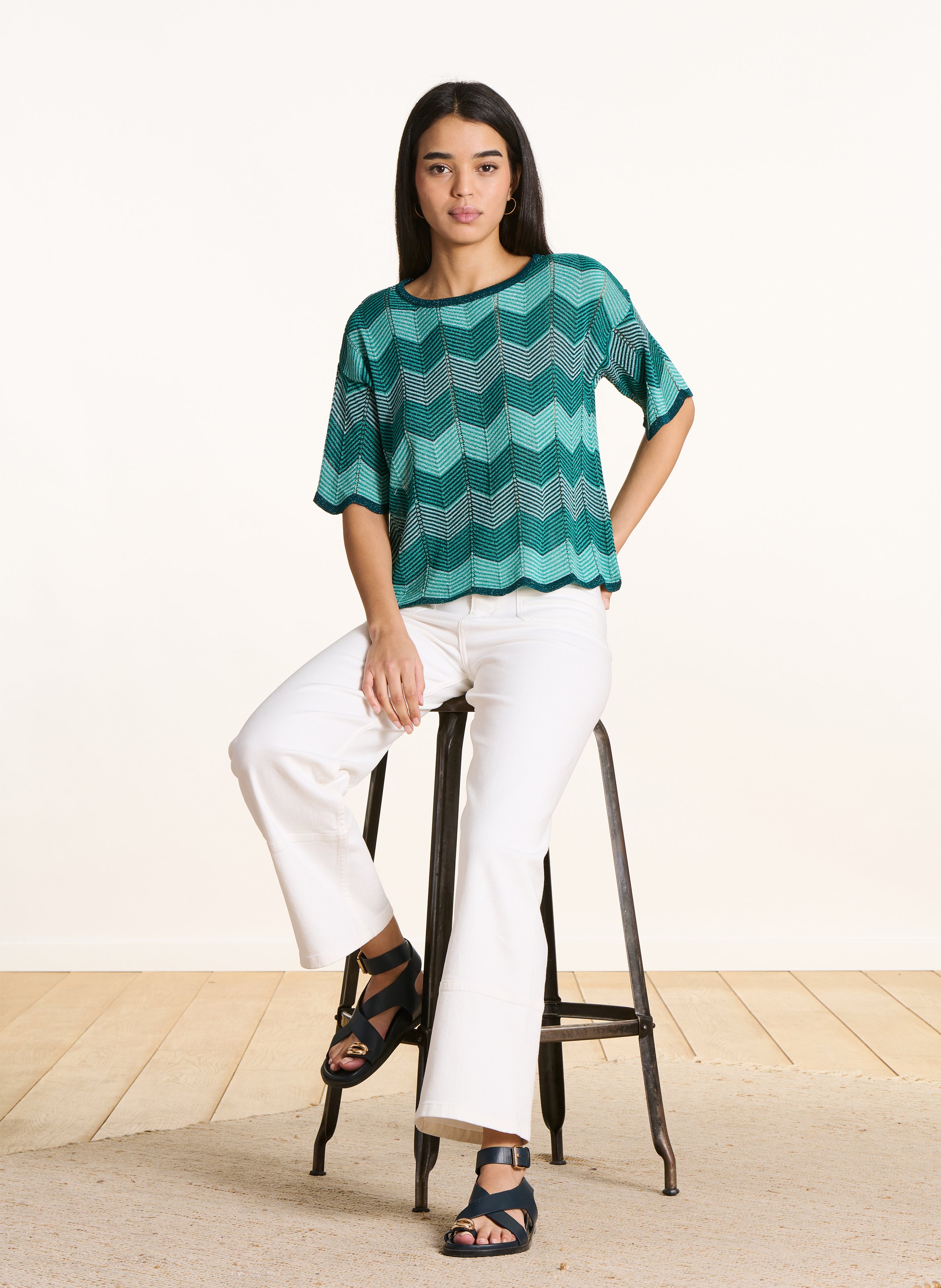 Top court en maille jacquard irisé LA FEE MARABOUTEE Bleu