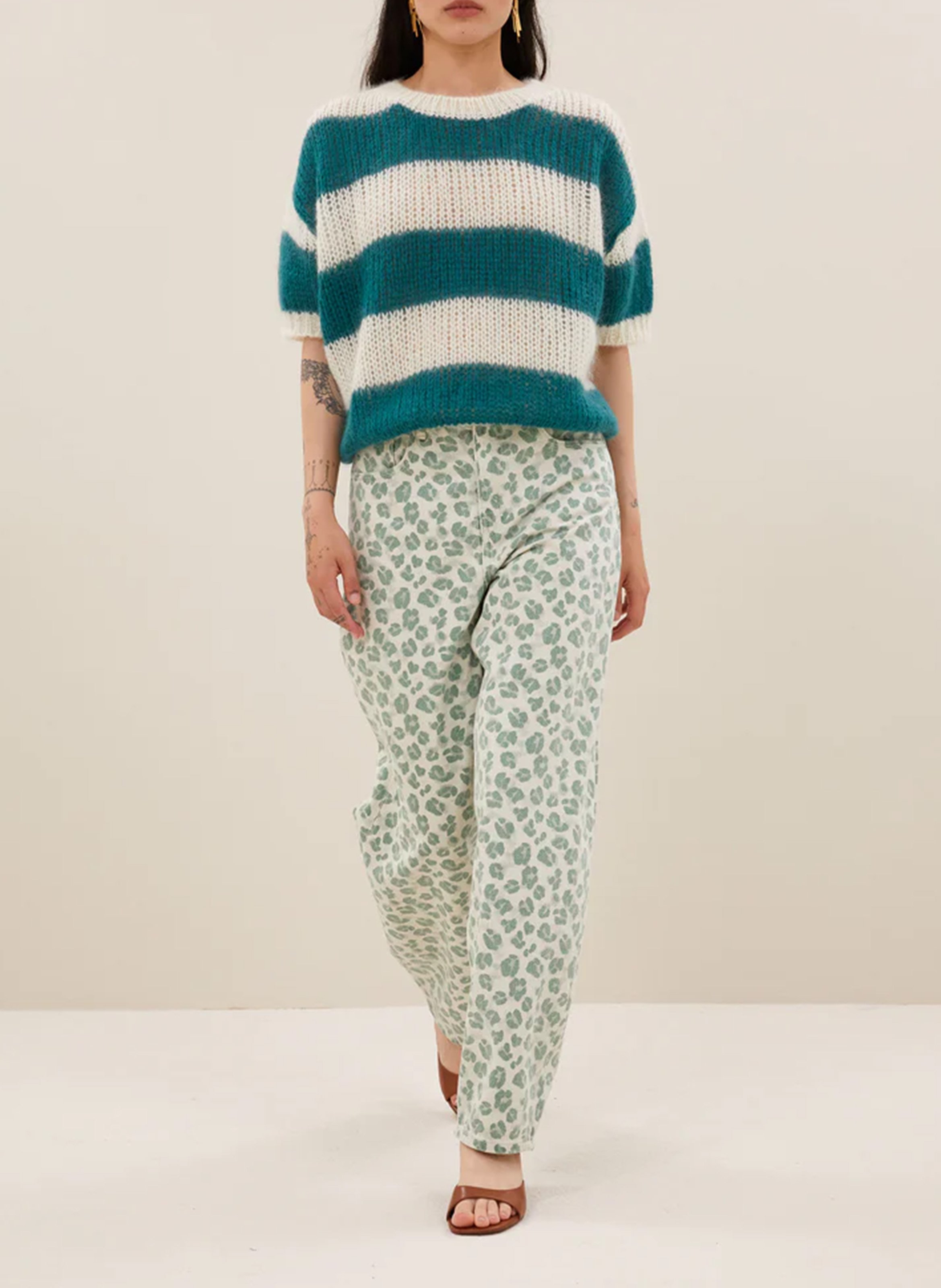 Pantalon droit en coton bio imprimé BY BAR Vert